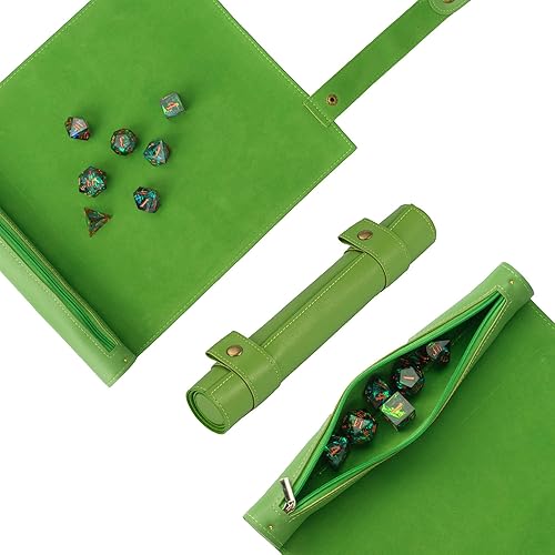 Cusdie Alfombrilla rodante de dados 2 en 1 y soporte para dados con cremallera, bandeja para dados compatible con dados poliédricos DND (verde)