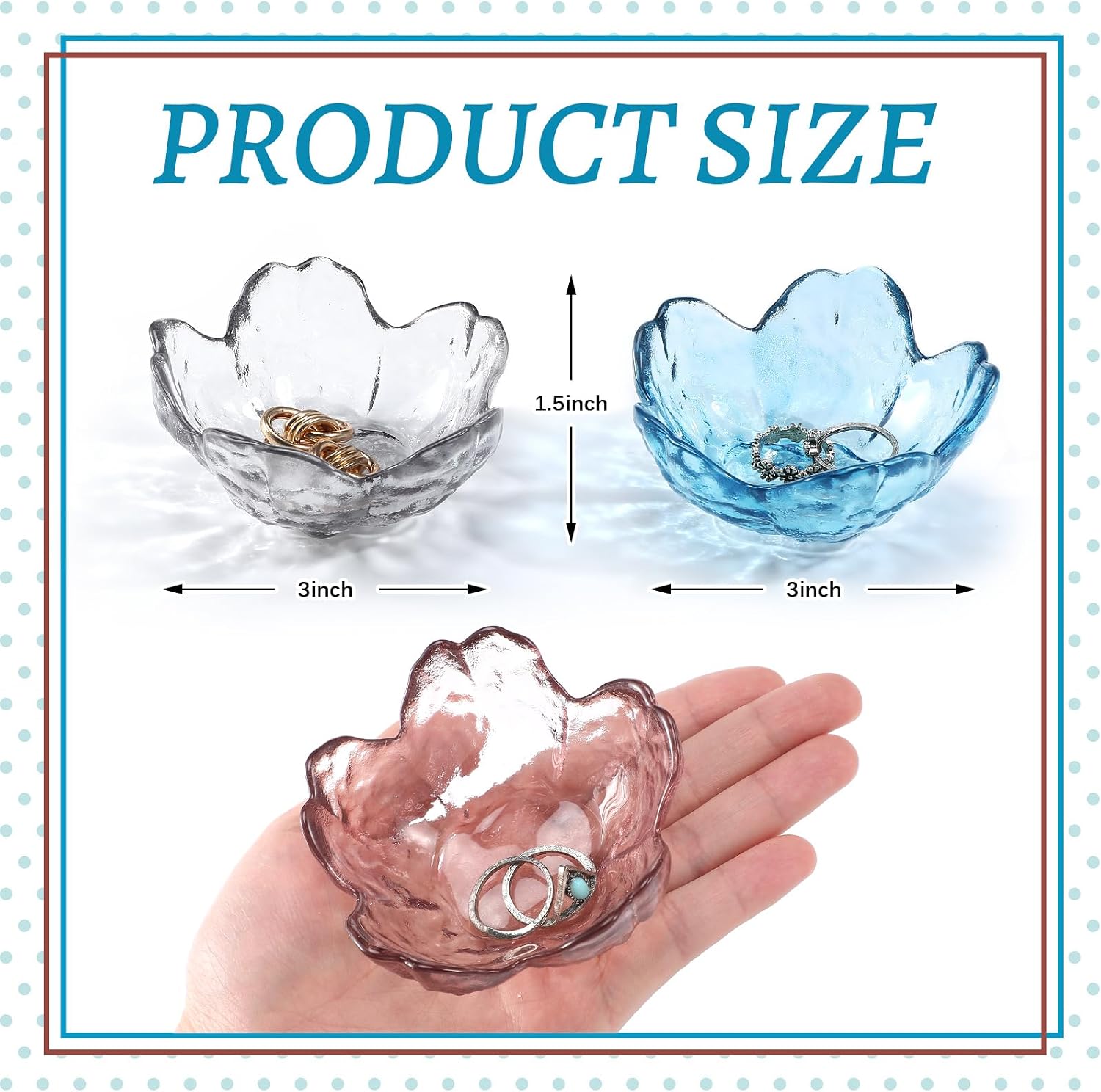 Reallnaive 4 Pcs Flower Jewelry Dish Glass Ring Holder Small Decorative Trinket Tray Aesthetic Jewelry Bowl Bathroom Nightstand Bedside Necklace Bracelet Earring Dish for Women Mom Wife Gift