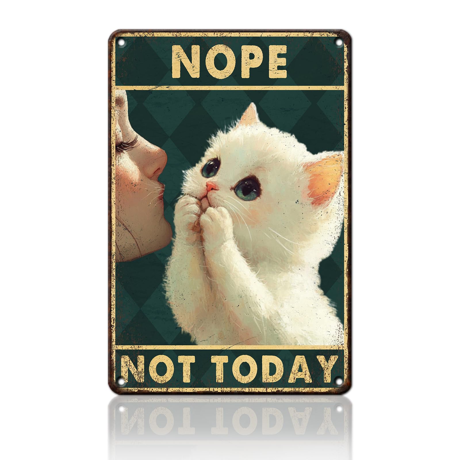 Anceky Not Today Cat Sign Vintage Metal Tin Sign Retro Wall Decor for Yard Entryway Home Porch Outside 12×8 Inch