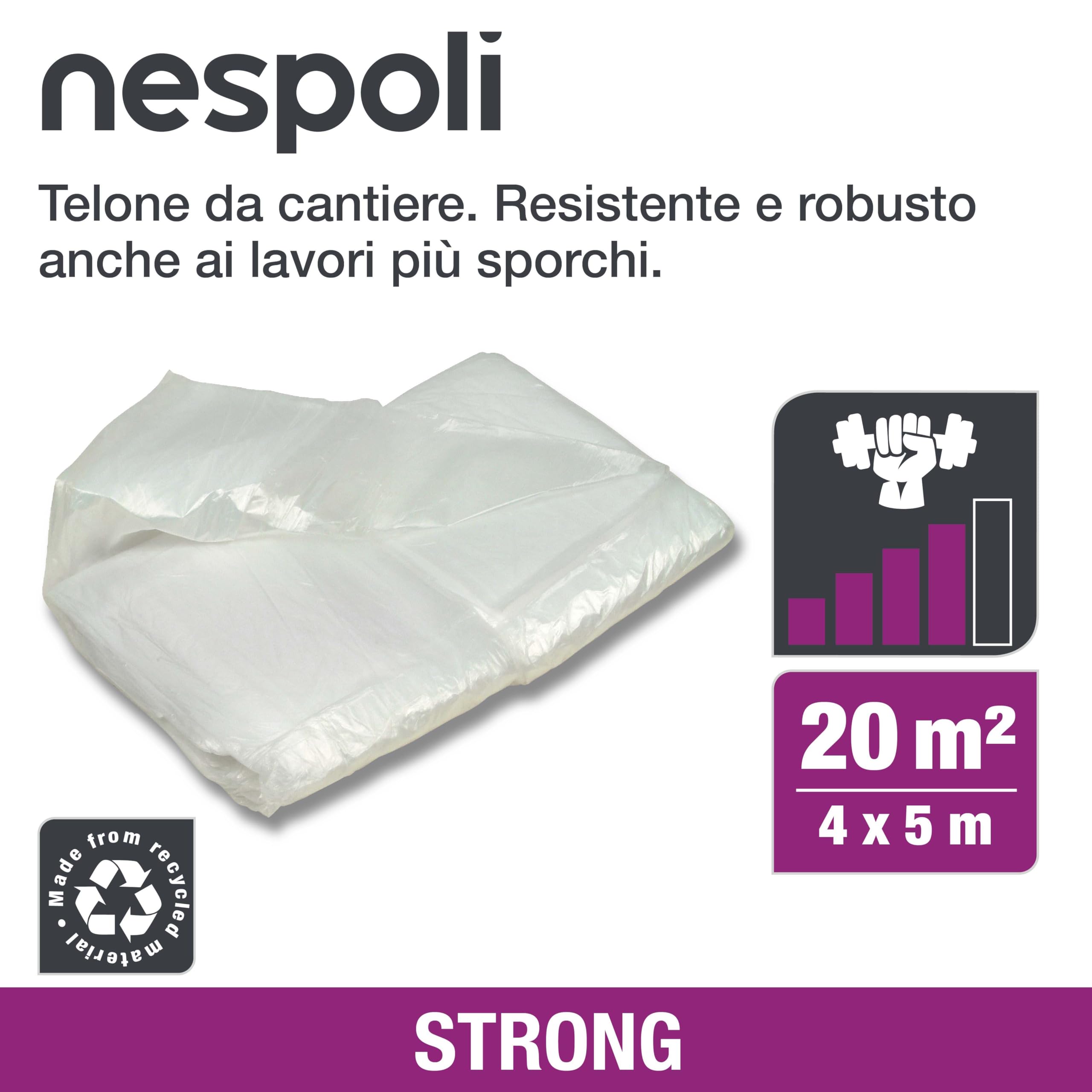 Nespoli – Telo Copritutto 4x5m per Cantieri, Ristrutturazioni, Lavori Domestici, Utilizzabile come Telo Impermeabile Esterno e Copri Moto, Telone Impermeabile per Esterno Resistente e Antistrappo 20m²
