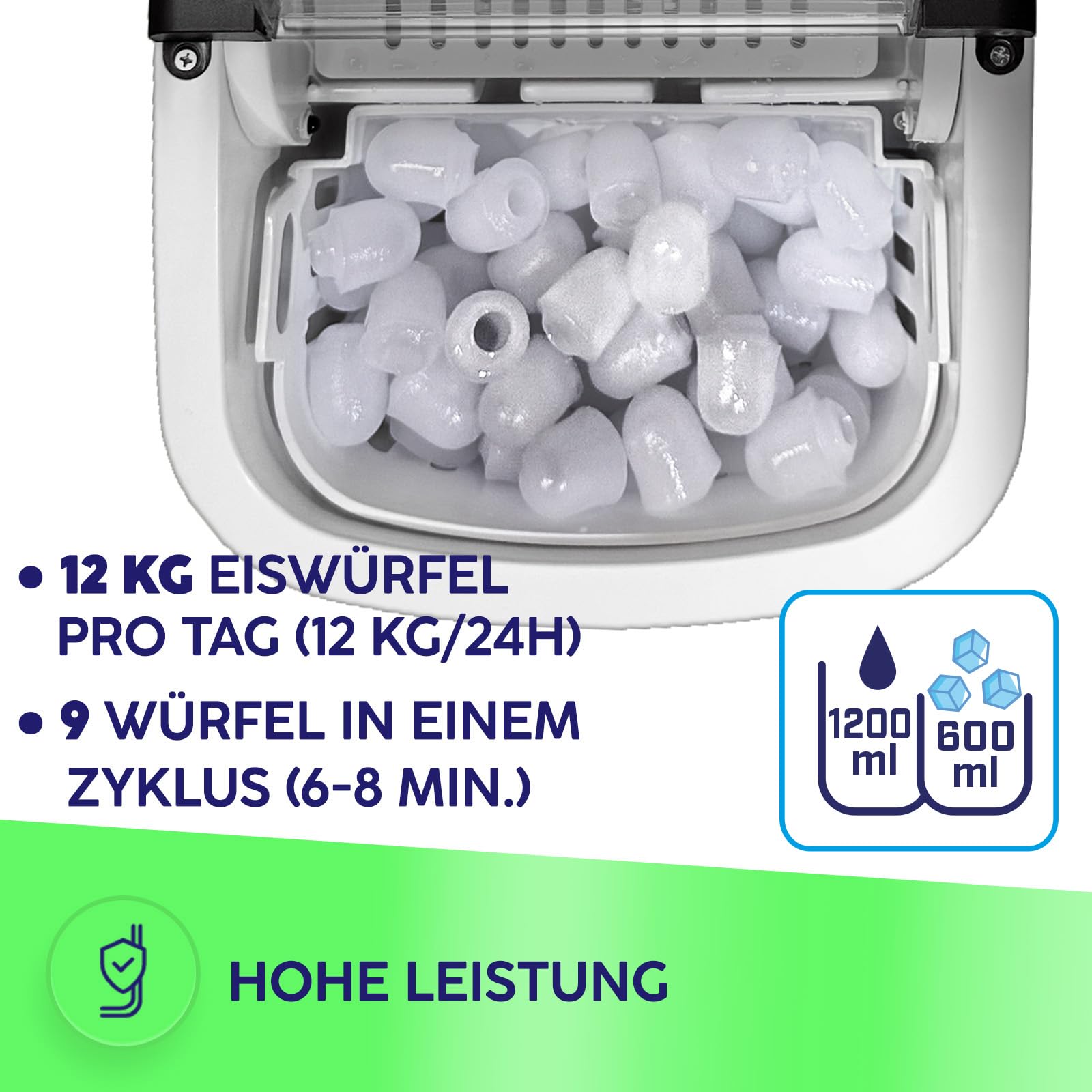 MPM Eiswürfelmaschine, 12 kg/24 h, 2 Größen, Selbstreinigung MKD-105