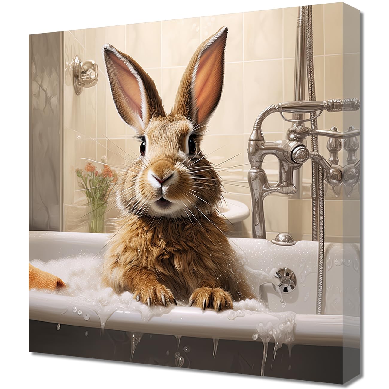 LMYSXAOZ Bathroom Animal Canvas Wall Art Rabbit in Tub Painting Prints Poster for Kids Room Nursery Home Decor (Rabbit,24.00" x 24.00")