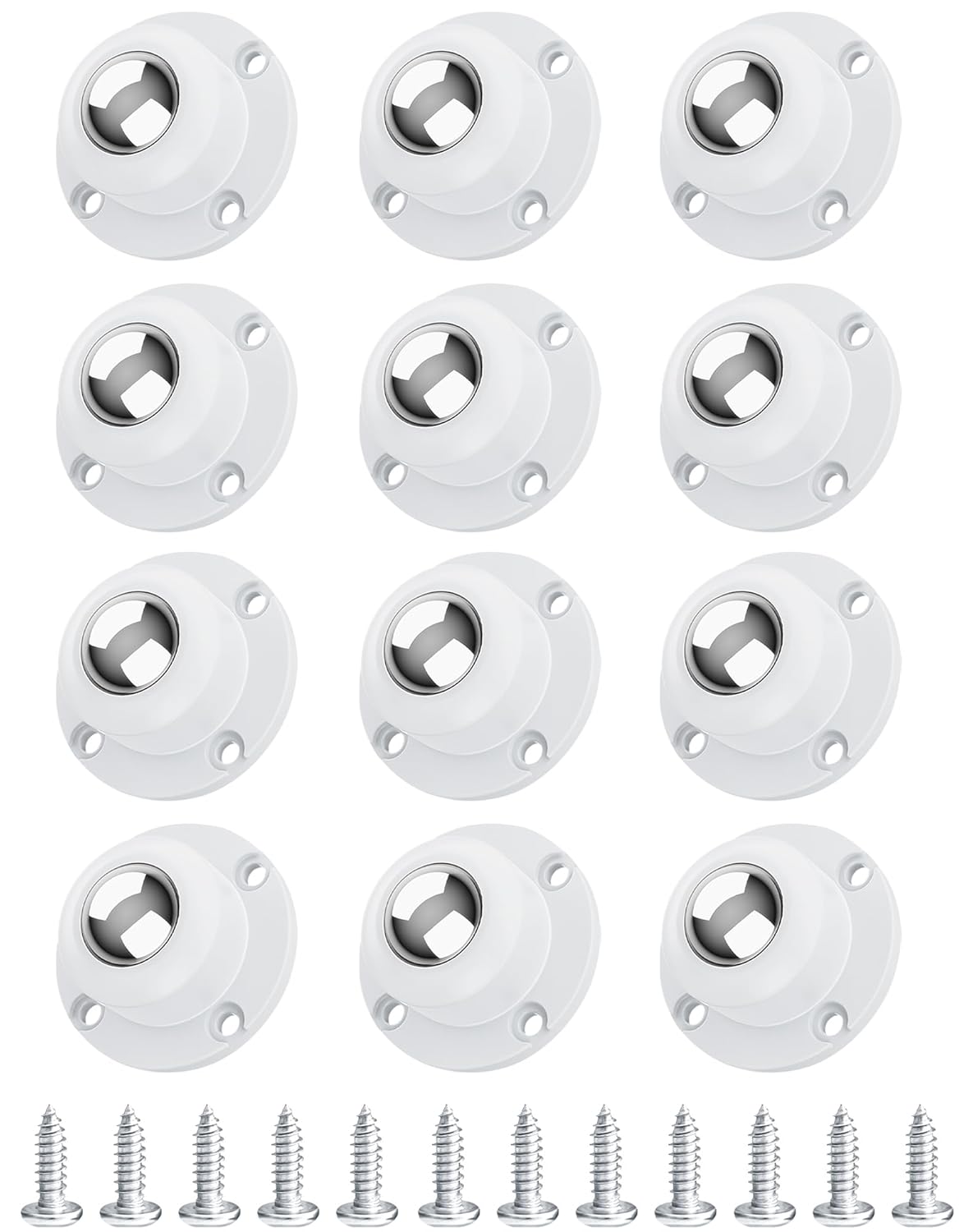 Cinvo Self Adhesive Swivel Caster Wheels - 1 Inch Low Profile, 360 Degree Rotating, 28LBS Load Capacity Each (White, Pack of 12)