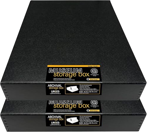 Vista 224 de Lineco, Caja de almacenamiento de archivos de museo de color tostado de 9 x 12 pulgadas, diseño frontal caído. Sin ácidos con borde de metal.