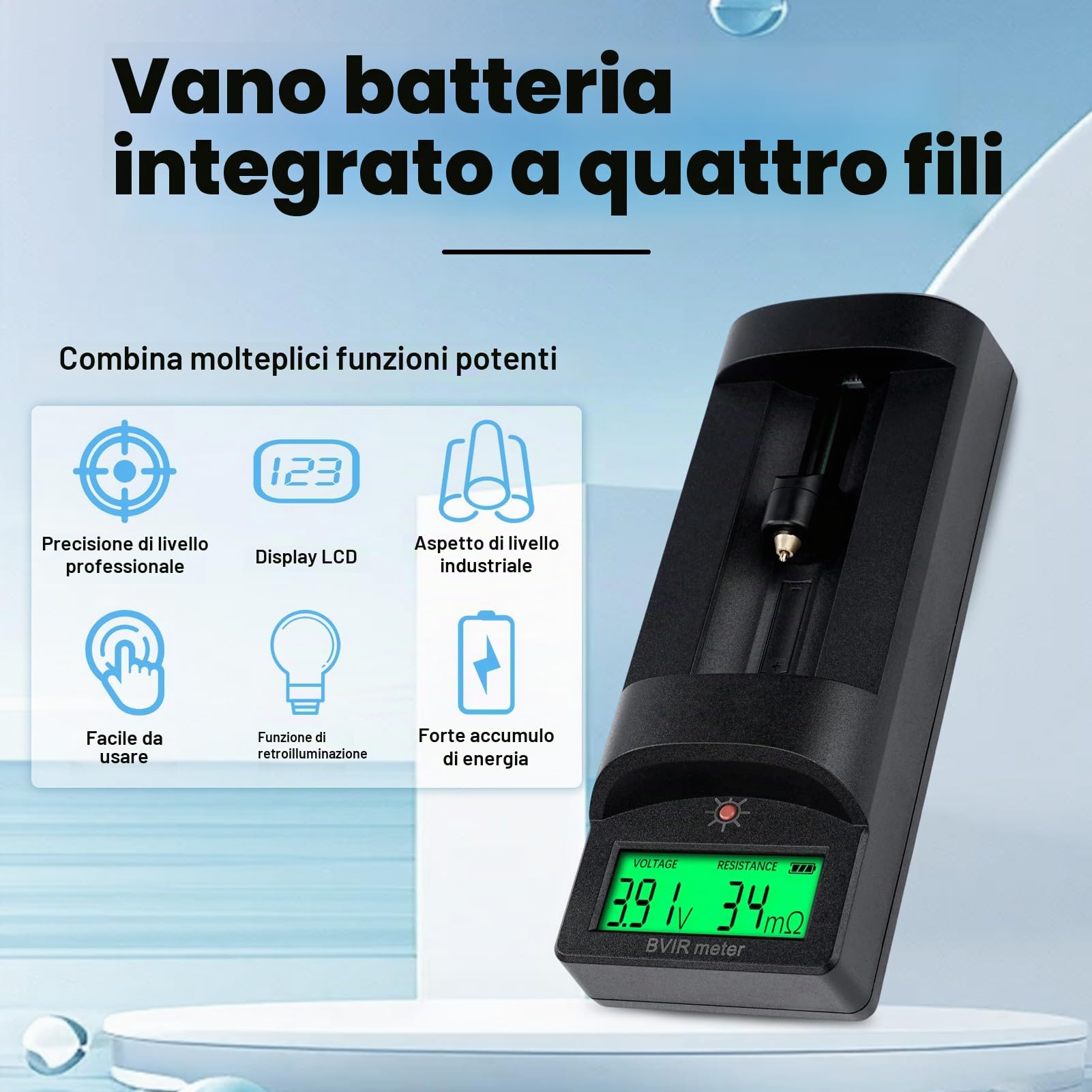 DEWIN Tester di resistenza interna della batteria,Tester di tensione e resistenza interna per batterie al litio Tester Batteria Applicabile a batterie al litio, al piombo, al carbone,ecc.