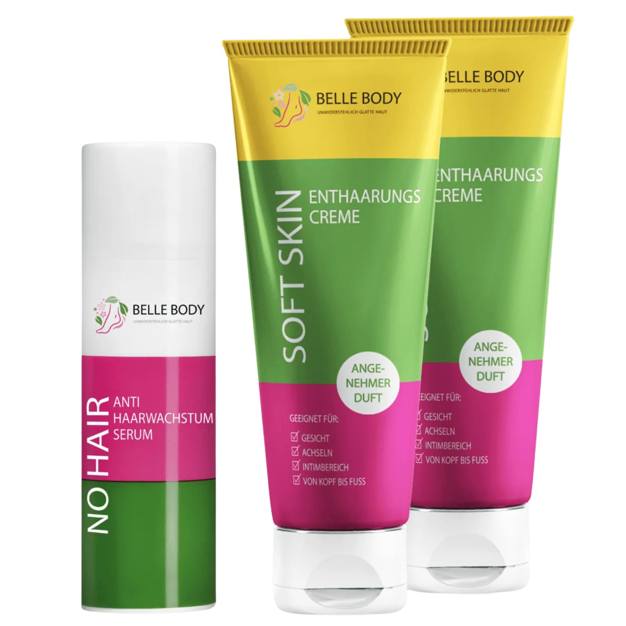 Belle Body Haarentfernung Gesicht Duo – 200ml Enthaarungscreme & 50ml Anti Haarwachstum Serum – Damenbart- & Gesichtshaarentferner für Frauen – Sanft für Gesicht, Oberlippe & ganzer Kopf – Vegan