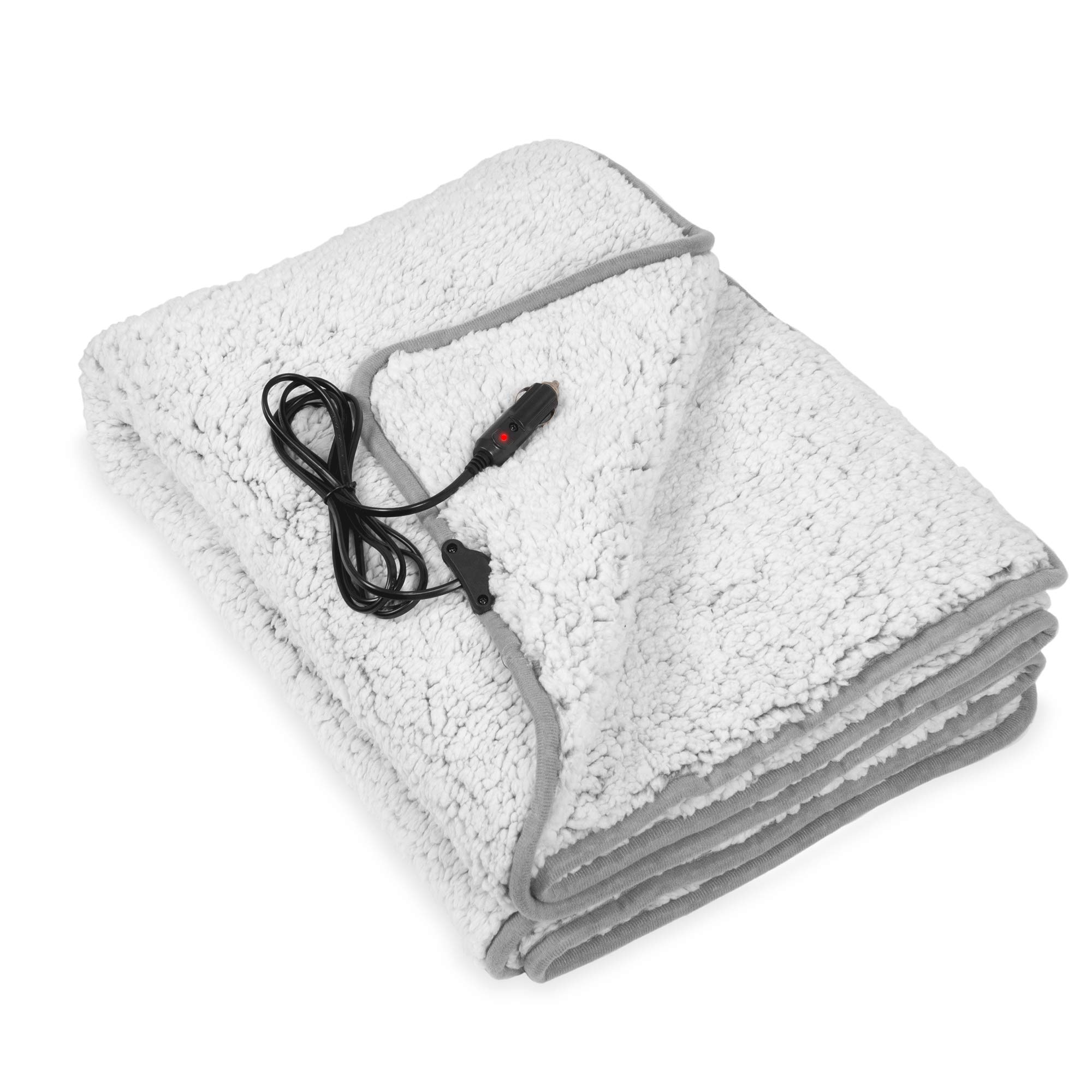 Photo 1 of Motor Trend 12V Heated Blanket for Car, Gray – Full-Size Heated Car Blanket with Quick Warming Action, 78” Long Cable