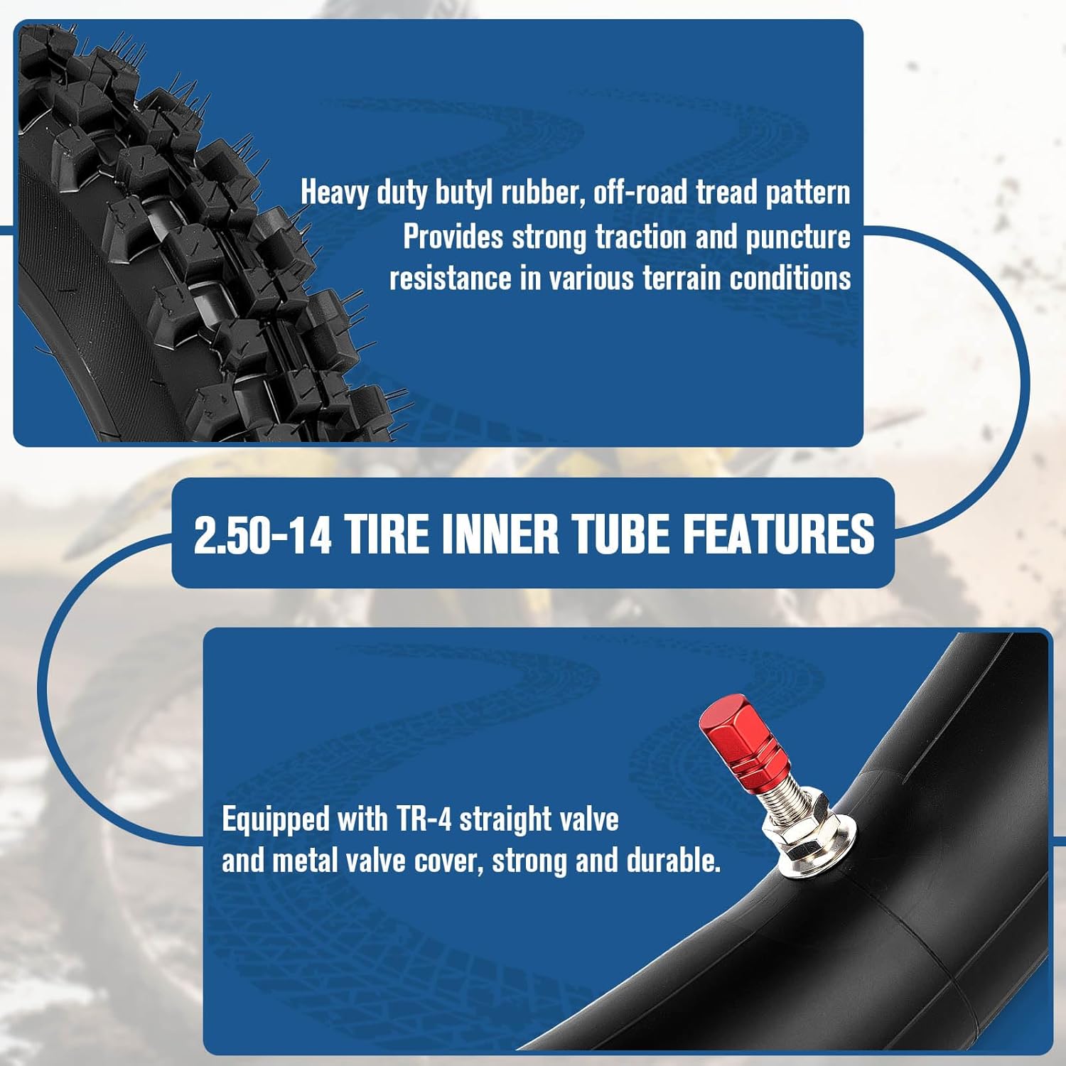 60/100-14 2.50-14 Front Tire and Inner Tube Set, 60/100-14 Dirt Bike Tire Tube for CRF110 KLX110 KX65 XR70 SSR125 110cc 125cc CRF70 KX60 KX110 RM65 JR80 PW80 TTR90 TTR110 Pit Dirt Bike Off Road