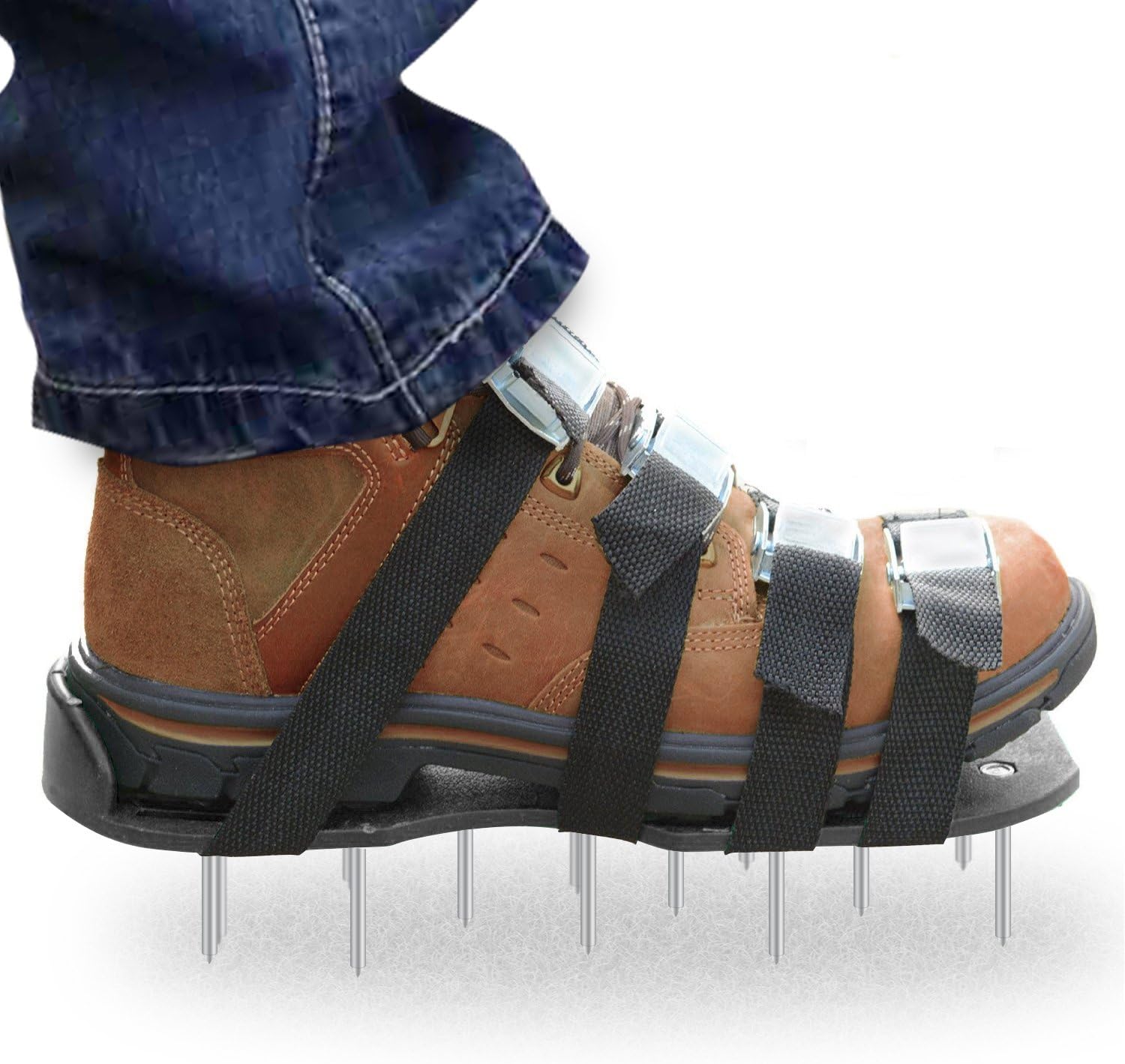 Premium Nylon Heavy Duty Lawn Aerator Shoes - 4 Adjustable Straps and Metal Buckles - Nylon Aerating Sandals with Zinc Alloy Buckles - Extra Spikes and Bonus Wrench Included