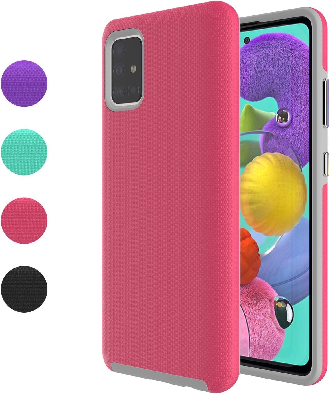 Ownest Compatible Samsung Galaxy A51 Case,[Not Fit A51 5G Version],Non-Slip Anti-Fall Dual Layer 2 in 1 Hard PC TPU with Protection Lightweight for Samsung Galaxy A51-Rose Red