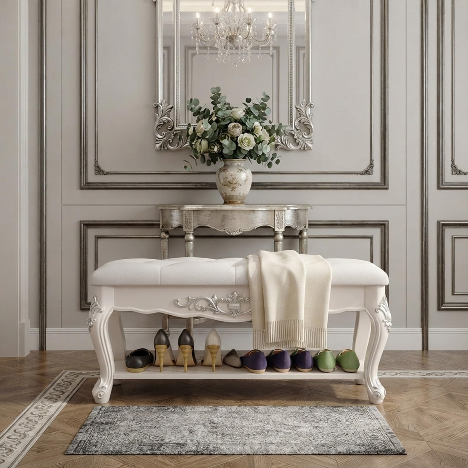 Banc de rangement à chaussures 80cm avec siège en cuir PU et coffre de rangement discret