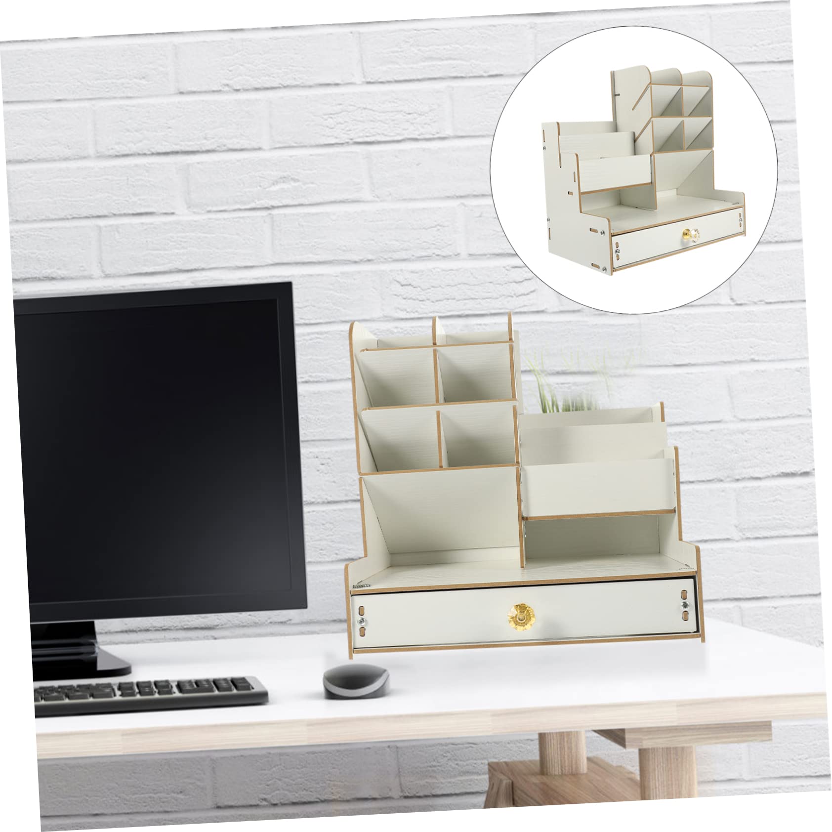 Amosfun Porta Penne Da Scrivania in Legno Organizer Multiuso Per Cancelleria Scomparti Scatola Portaoggetti Resistente e Pratico Per Ufficio e Studio