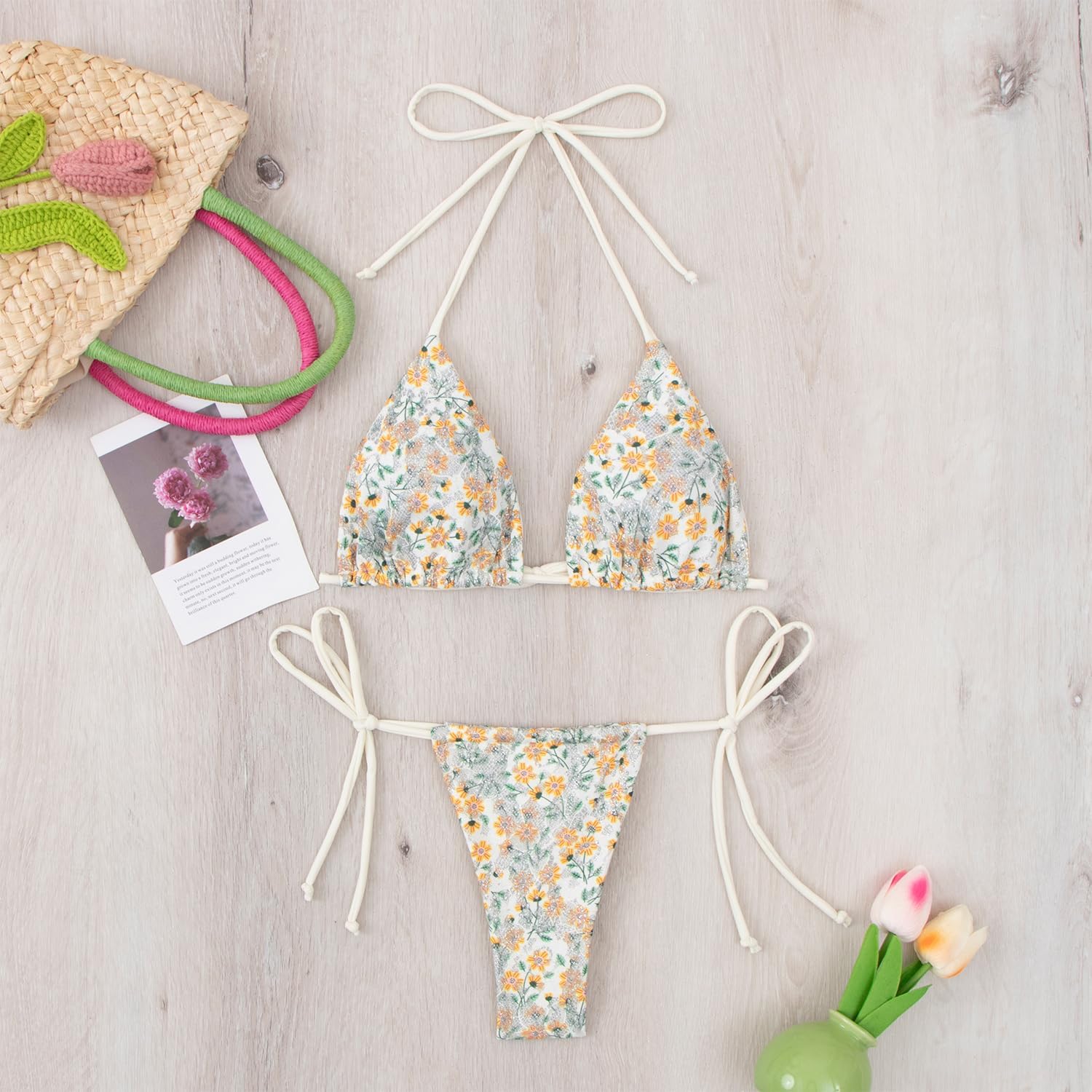 String Triangle Bikini, 2 Piece Womens Bikini Set, Cheeky Cute Sexy Glitter Brazilian Thong - Image 3