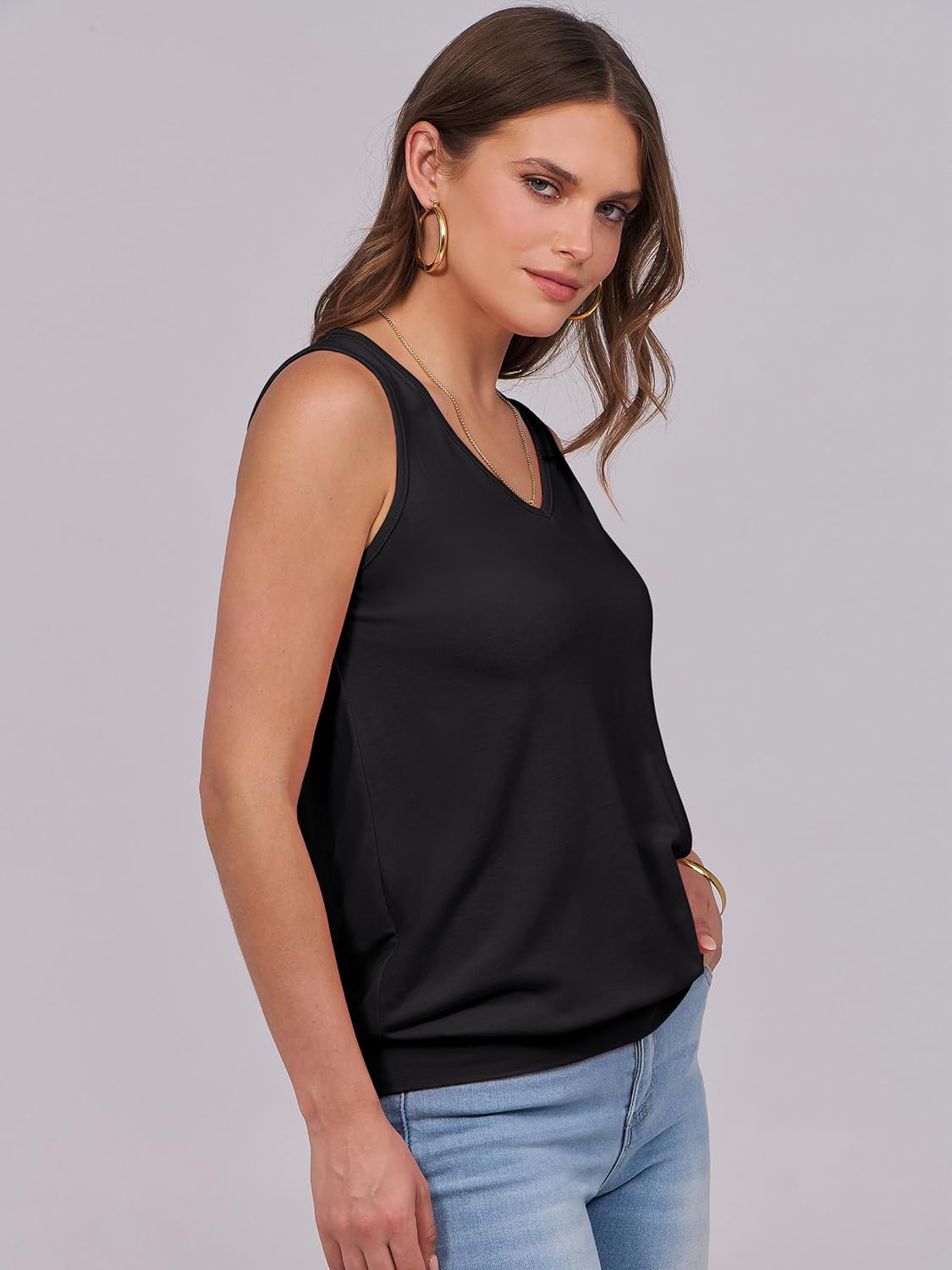 Women Tank Tops Summer V Neck Sleeveless Casual Loose Fit Cute Cami Basic T Shirts Solid Tees 2026 Trendy Outfits image 3