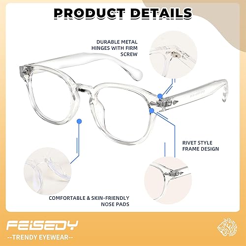 Miniatura 4 de FEISEDY Gafas redondas retro vintage con bloqueo de luz azul, gafas clásicas para mujeres y hombres, B2349, marco transparente