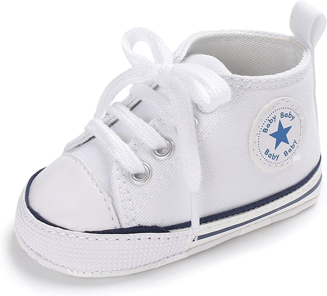 Unisex Baby Girls Boys Canvas Shoes Soft Sole Toddler First Walker Infant Sneaker Newborn Crib Shoes(White,6-12Month)