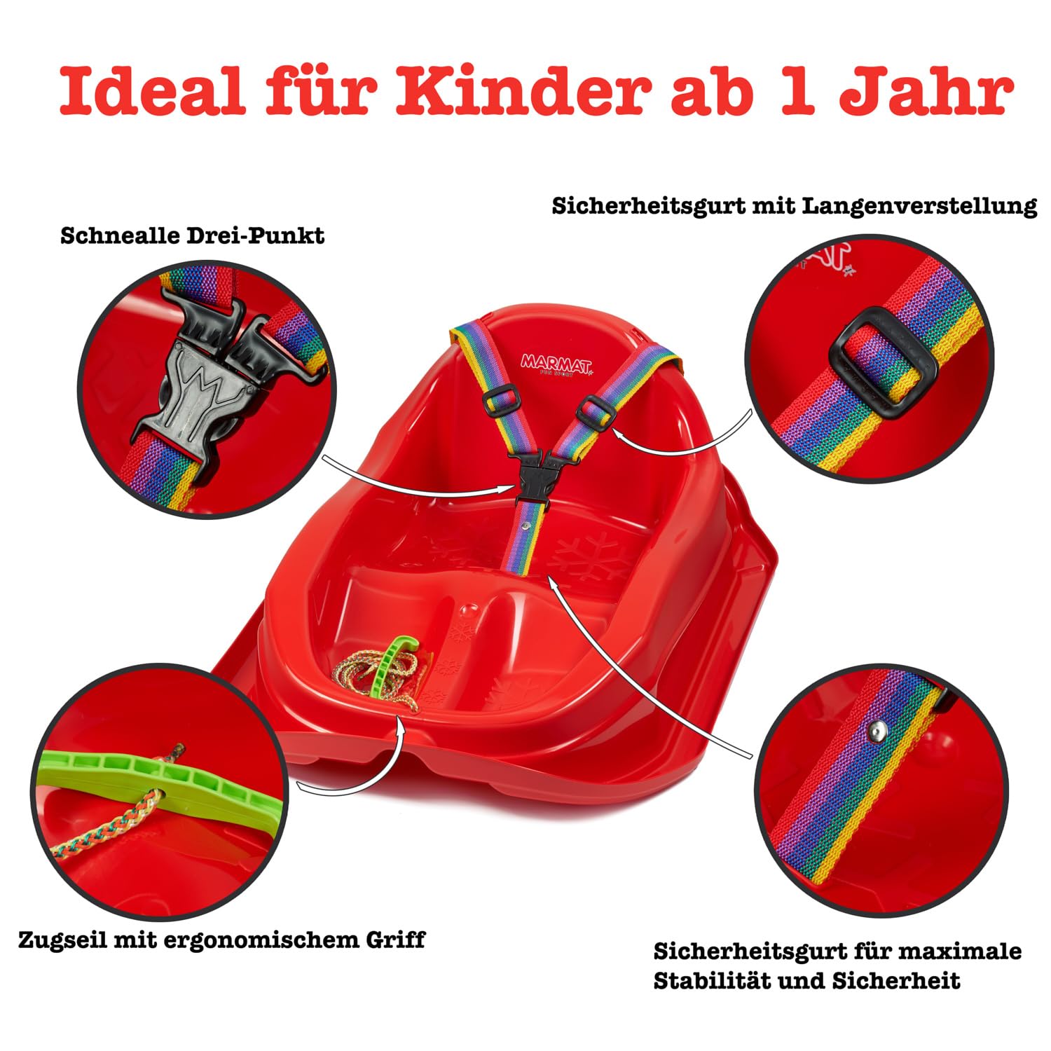 Tymar Luge pour bébé à partir de 1 an, luge pour bébé avec ceinture de sécurité