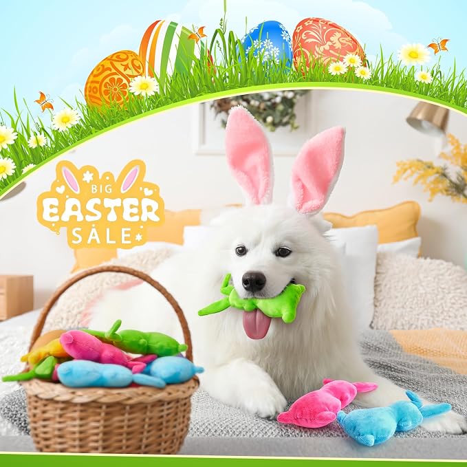 Juguetes de peluche para perros conejito de Pascua, 6 pulgadas, colores pastel, sonido, para regalos y masticables miniatura 4