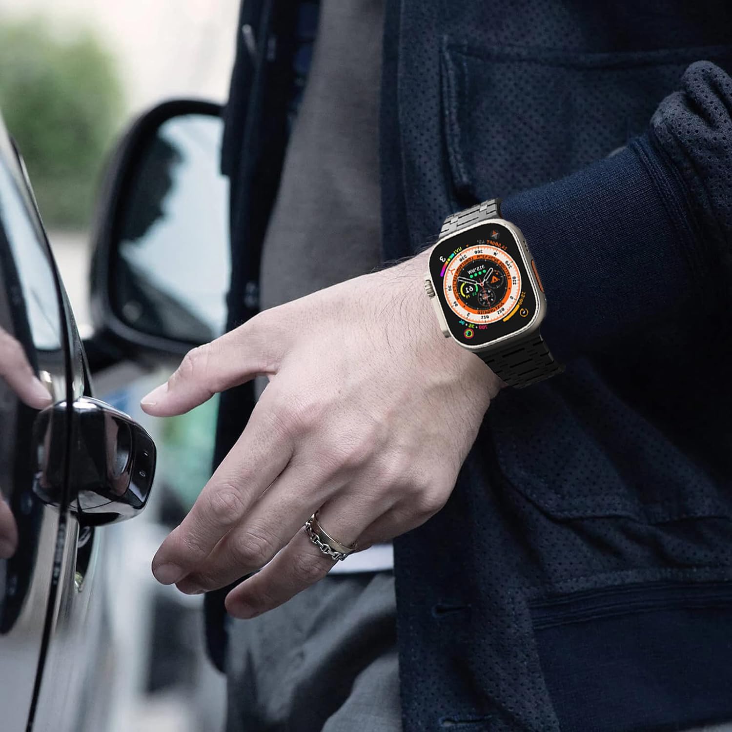 WINGLE Compatible for Apple Watch Band Ultra 3/2/1 Band 49mm Series 11 10 46mm 45mm 44mm 42mm SE 3/2/1 Series 9 8 7 6 5 4 3 2 1 Men, Stainless Steel Classy Casual Business Metal iWatch Bands, Black - Image 6