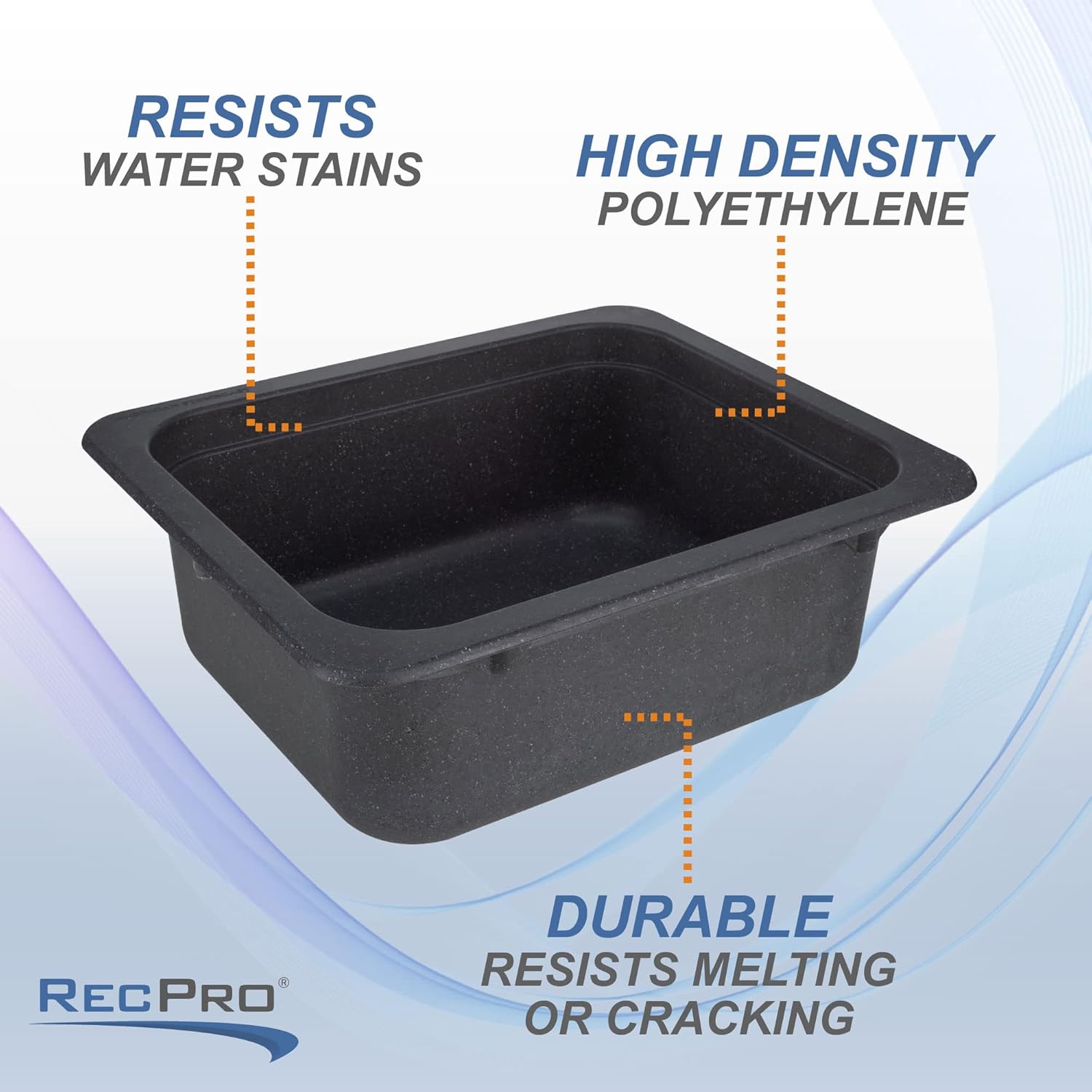 RecPro RV Kitchen or Bathroom Bar Sink | 15" X 13" | White or Black Granite | Single Plumbing Hole | Made in USA (Black Granite)