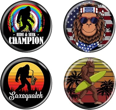 Bigfoot Legendary Creature Sasquatch Fridge Magnets 1.5 Inch Diameter Refrigerator Magnet - 4 Pack