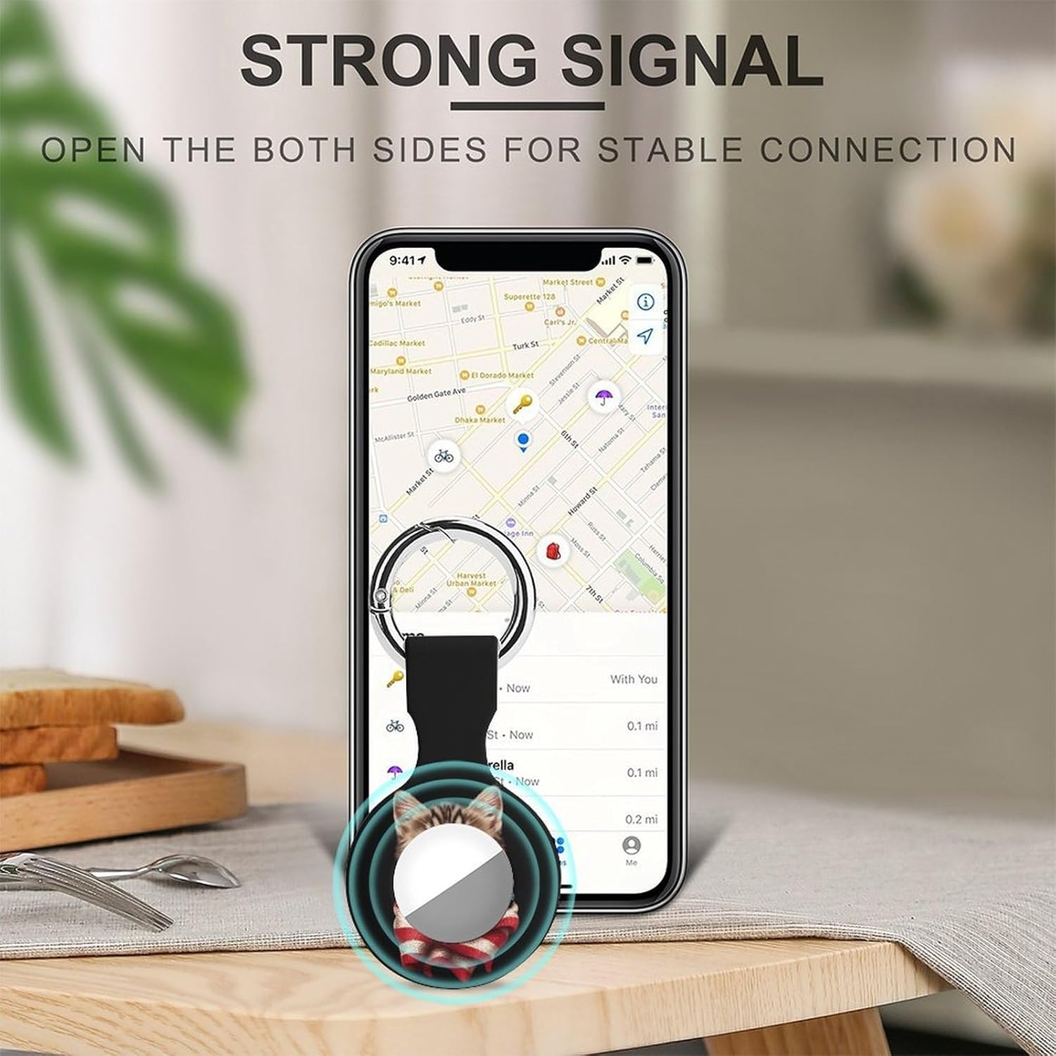 U.S.A. Flag Cat Funny Cover Compatible with AirTag Case Protector GPS Tracker Holder with Keychain