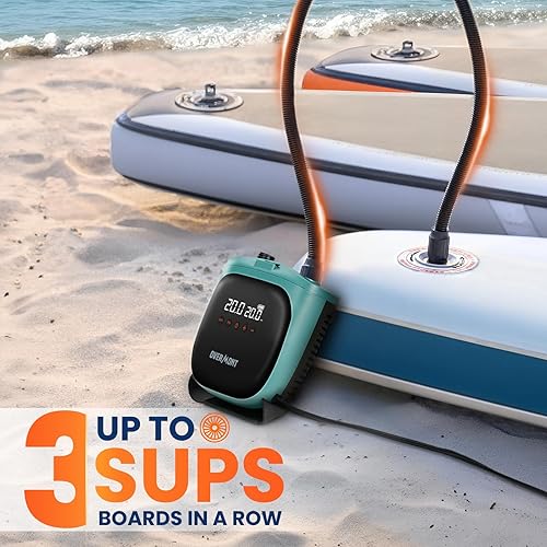 Miniatura 3 de Overmont Paddle Board Pump Electric Portable, 20PSI SUP Air Pump with Auto-Off, Fast Dual Stage Inflation & Deflation, LCD Display, 12V Car Adapter