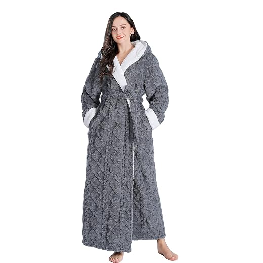 LKG women's robes long plush hooded warm fuzzy robes