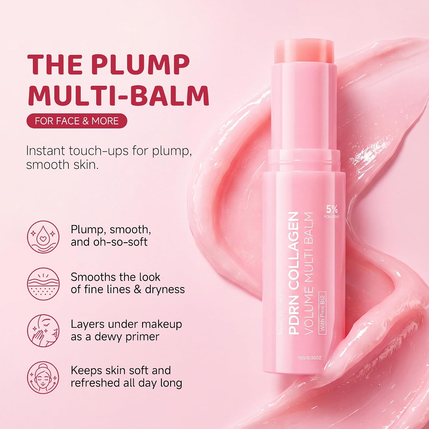 PDRN Pink Collagen Volume Multi Balm Stick 2-Pack – Volufiline & NAD+ Plumping Balm for Under-Eyes, Neck, Smile Lines, Forehead & Lips – Hydrating Moisturizer for Fine Lines, Wrinkles & Firming Care
