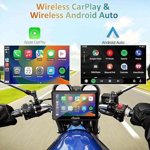 Miniatura 2 de Carpuride W702 - Pantalla portátil inalámbrica para Apple Carplay y Android Auto para motocicleta, navegación GPS de 7 pulgadas, Bluetooth doble,