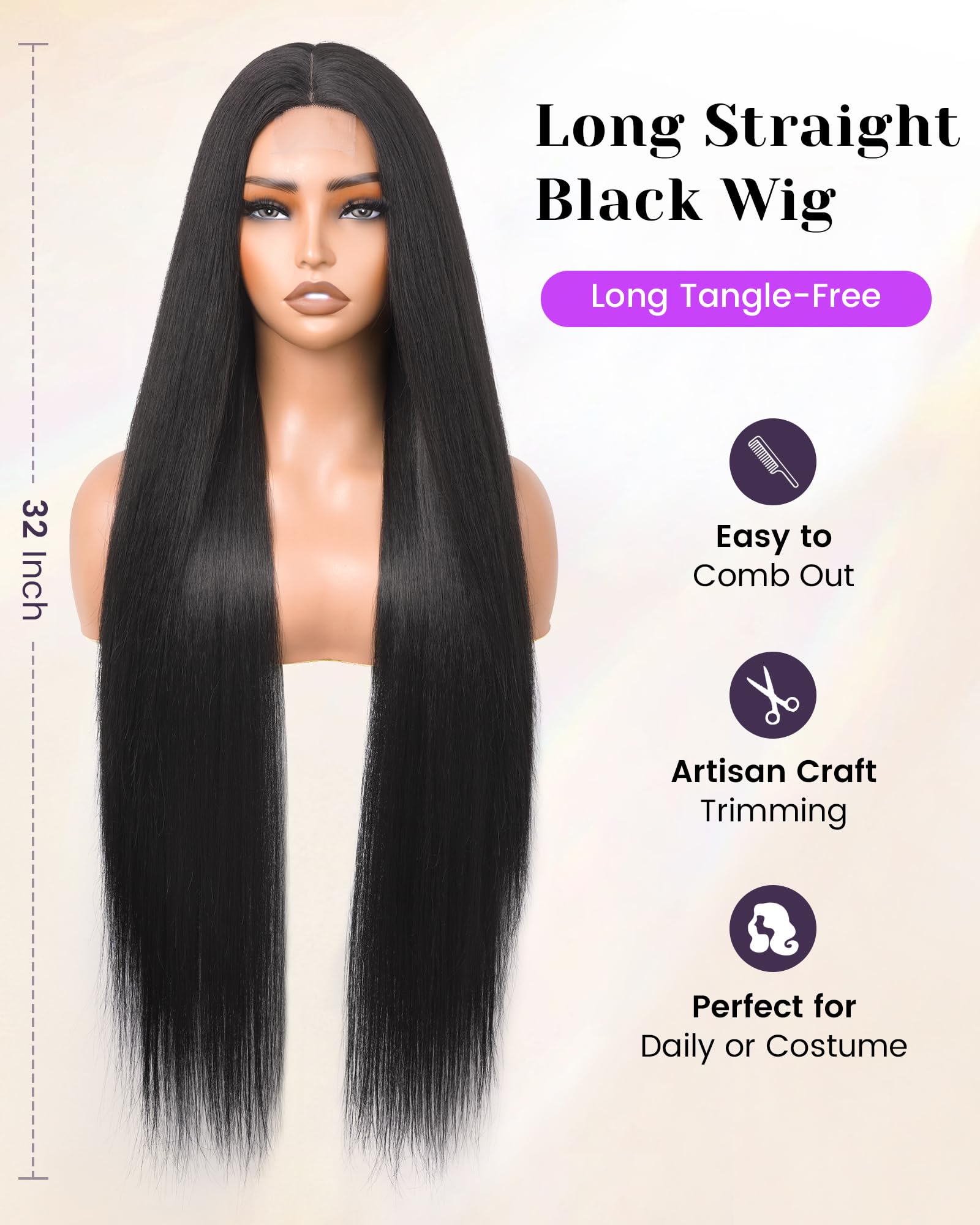 Amazon.com : Cemuto Long Straight Black Wigs for Women Glueless