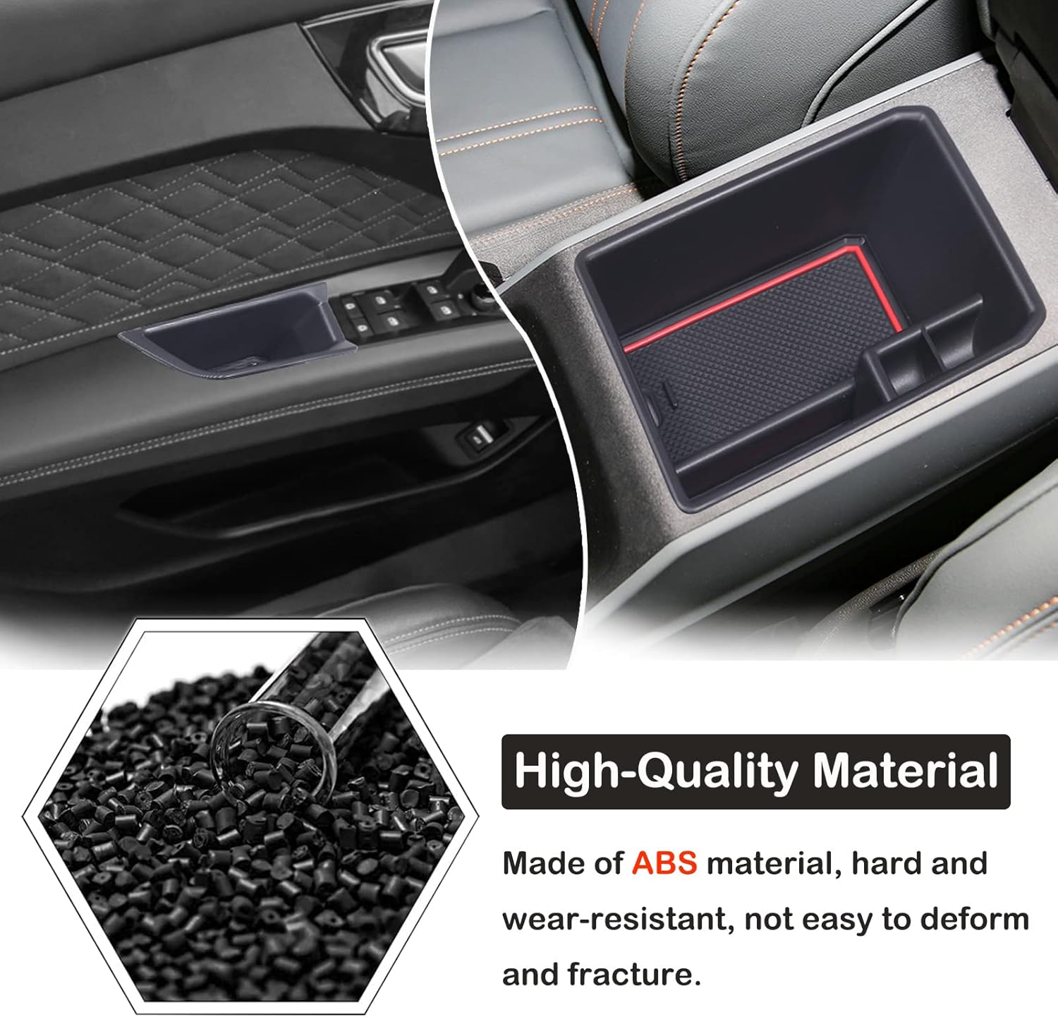 Car Center Console Organizer Tray Compatible with Audi Q4 E-Tron 2022 2023 2024 2025, ABS Front Rear Side Door Grab Handle Storage Box & Armrest Storage Tray With Anti-slip Mat Insert Accessories