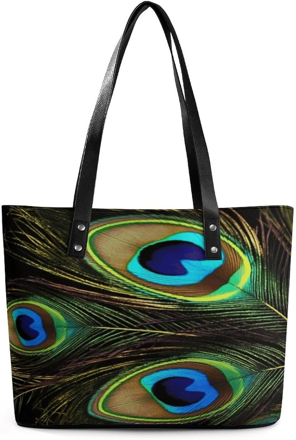 Peacock Feathers Tote Bag for Women Top Handle Large Size Satchel Purse Ladies Chic Shoulder Bag Aesthetic Leather Shoulder Handbag for Work Travel Cute Casual Message Bags