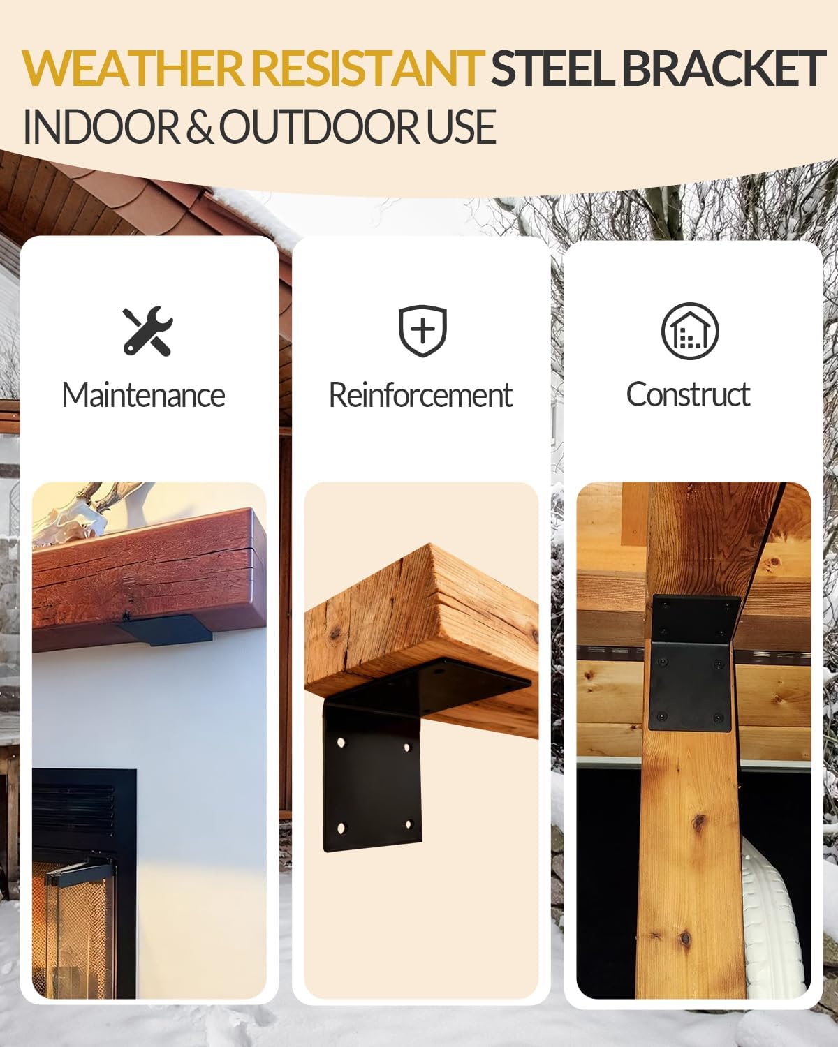 4PCS 6x5'' Heavy Duty Steel Corner Brackets, 0.22'' Thick, Load 300lb, 90 Degree, L Shape Plate, Ideal for Wood 6x6, 8x8 Lumber, in Truss Framing Countertop Fireplace Mantel Support