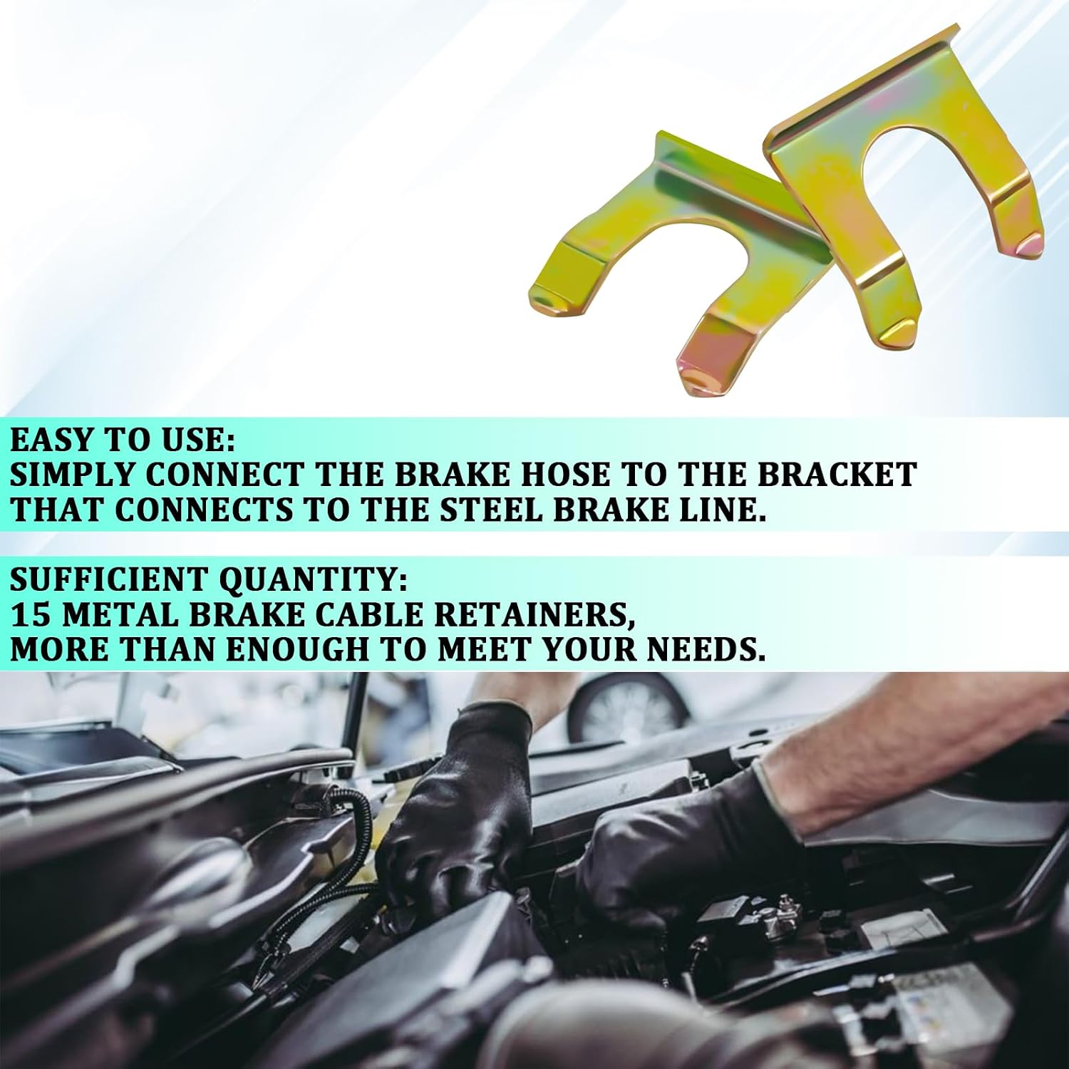15PCS Brake Line Clips, U-Shaped Metal Brake Hose Clamps, Clamping Brake Line Retainer, Bracket Replacement Hose Clamps Universal Brake Cable Lock for Cars Trucks Motorcycles SUVs