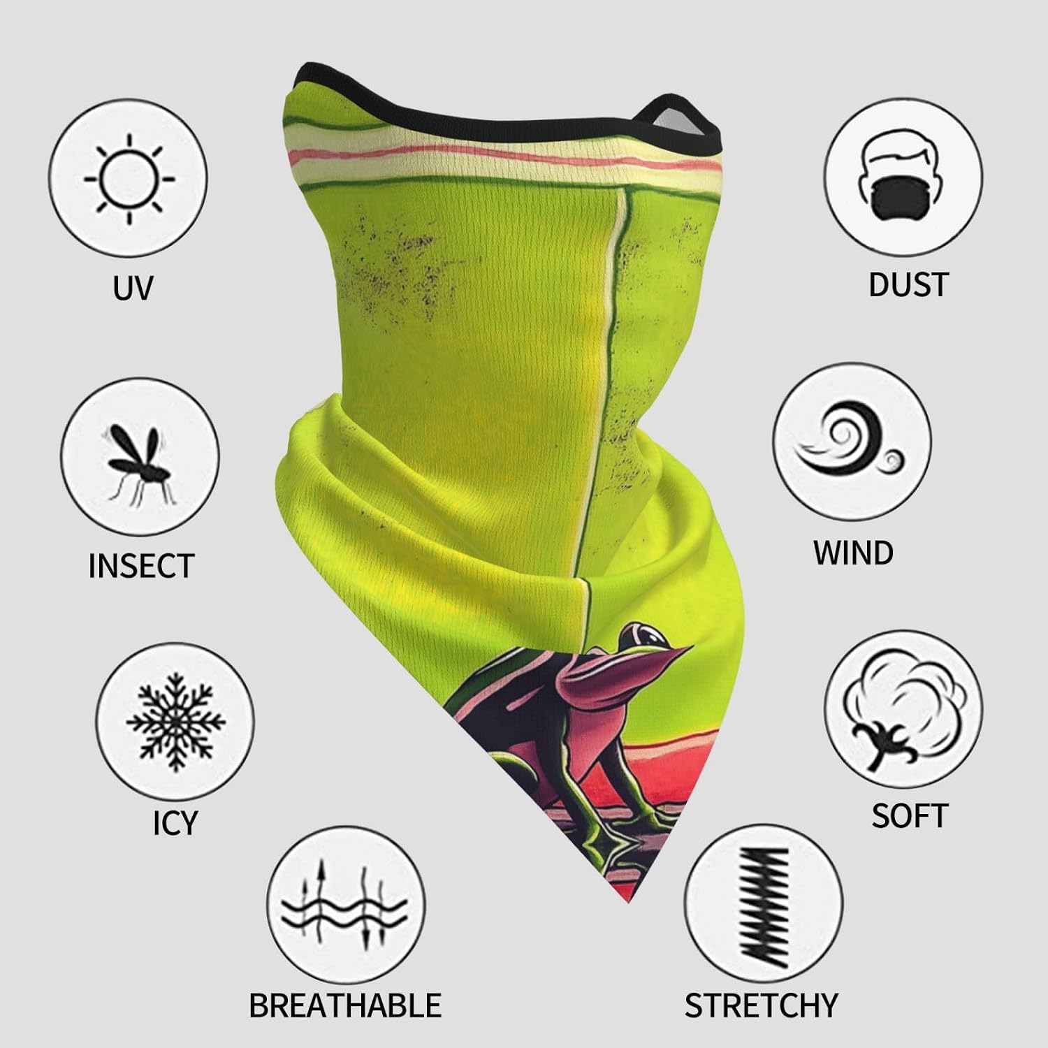 Protection Neck Gaiter Face Cover Psychedelic frog Balaclava Scarf Mask, Windproof Breathable Sun Shield for Men Women, Skiing Hiking Cycling Outdoor Sports