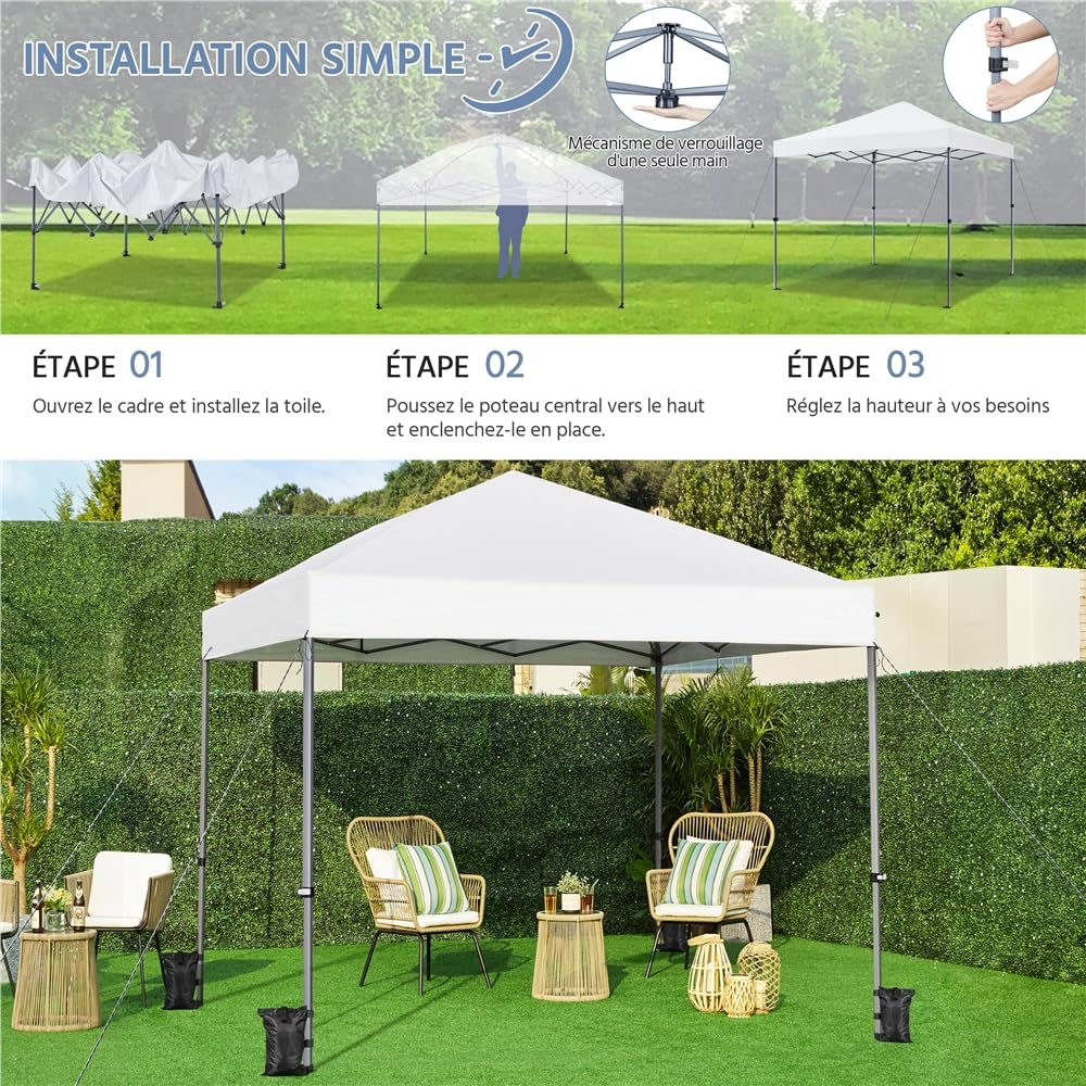 Yaheetech Tonnelle de Jardin Extérieur 3 × 3 M Pliable avec Sac de Transport pour Camping Plage Fête Blanc