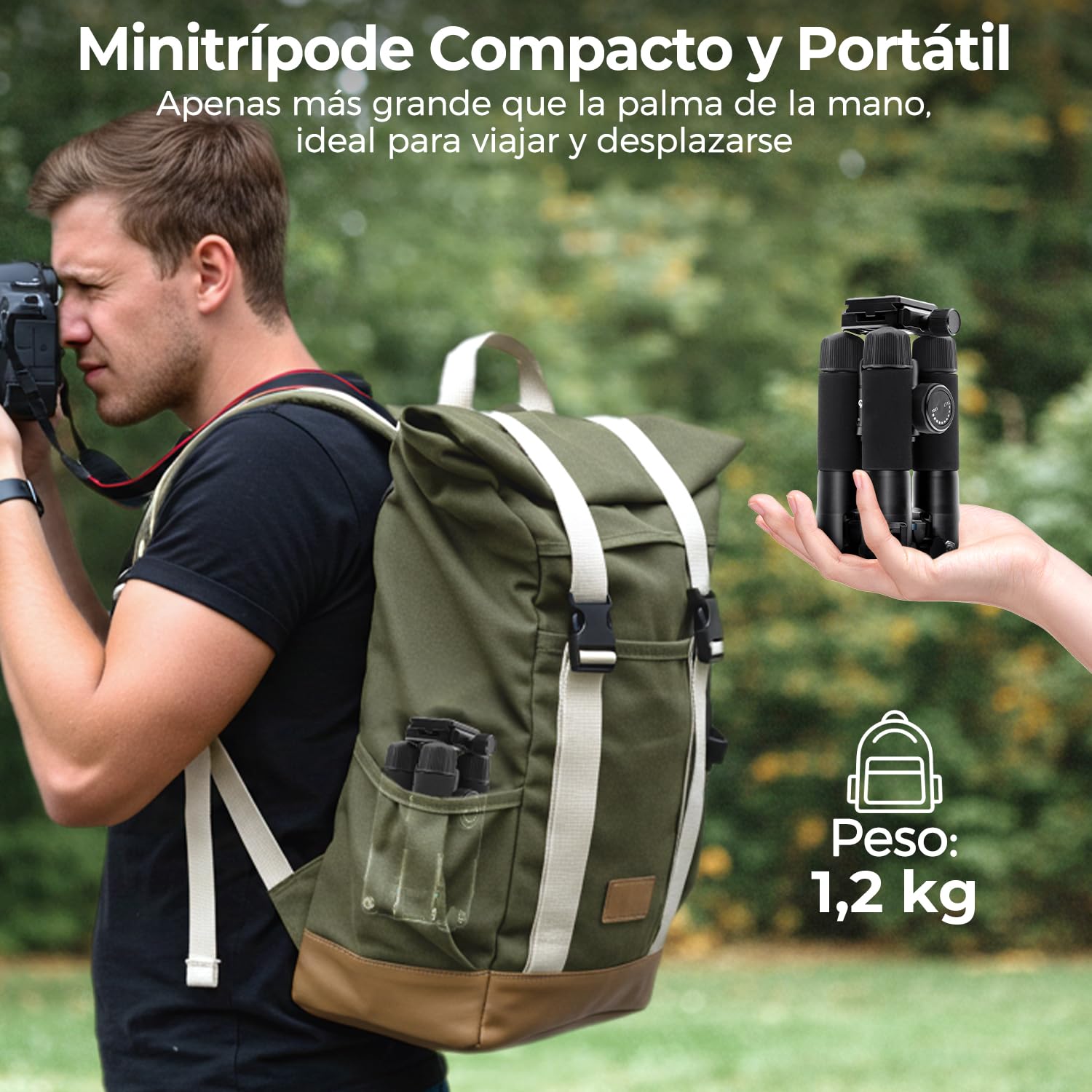 Rollei Mini Tripode Camara en Aluminio 49cm Compact Traveler Mini M1 | Trípode Pequeño Ligero de Viaja con Cabeza Esférica Arca Swiss Minitripode Mesa Compacto para DSLR Negro Carga 8kg