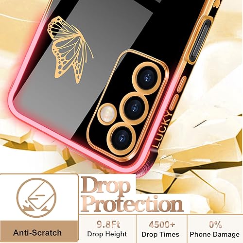 Miniatura 6 de Coralogo Funda para teléfono Samsung Galaxy A14 5G con diseño de mariposas para mujeres y niñas, diseño de mariposas chapado en negro y dorado con
