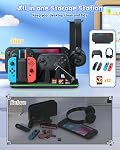[Switch 2/1 Compatible] FASTSNAIL Charging Dock & Orgainzer Station for Nintendo Switch 2/1/OLED for Joycon, Switch 2 Storage Stand for 12 Card Slots, P-Controller & Headset Holder with Fan,9 RGB Modes, for Joycon 2 Games