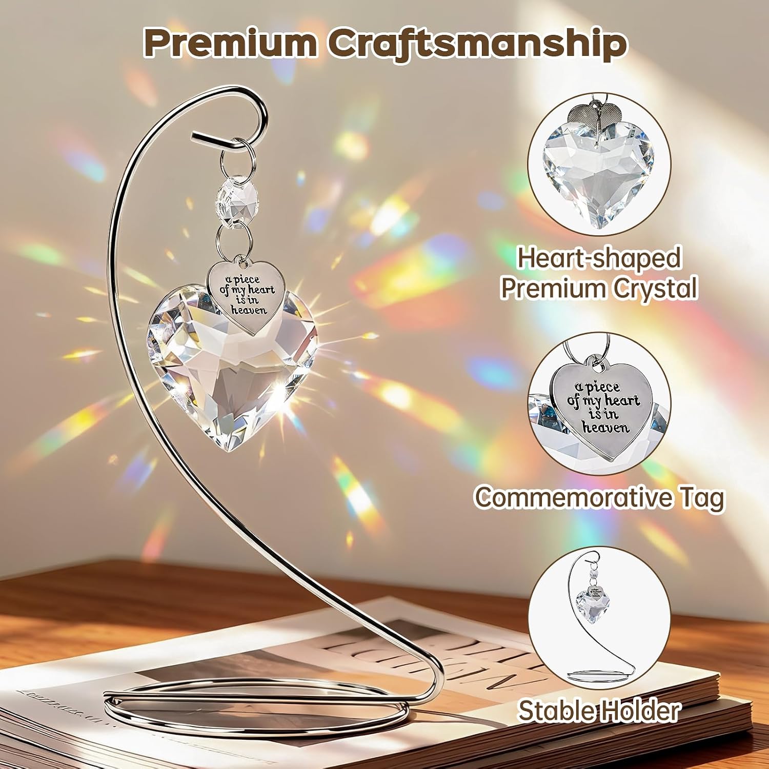 Memorial Crystal Suncatcher,IDEA SHOW Tabletop Sympathy Gifts for Loss of Loved Ones, Miscarriage Mom, Unique Rainbow Maker for Home Decor, Standing & Hanging Memorial Ornament