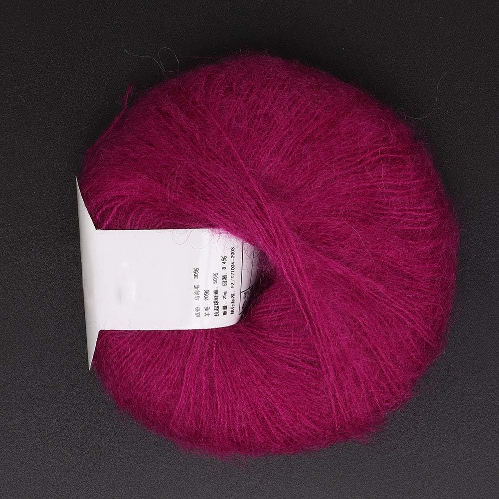 Crochet Yarn, Soft Mohair Wool Knitting Yarn Lightweight Hand Knitwear Yarn DIY Shawl Scarf Crochet Thread Mohair Yarn (Dark Red)