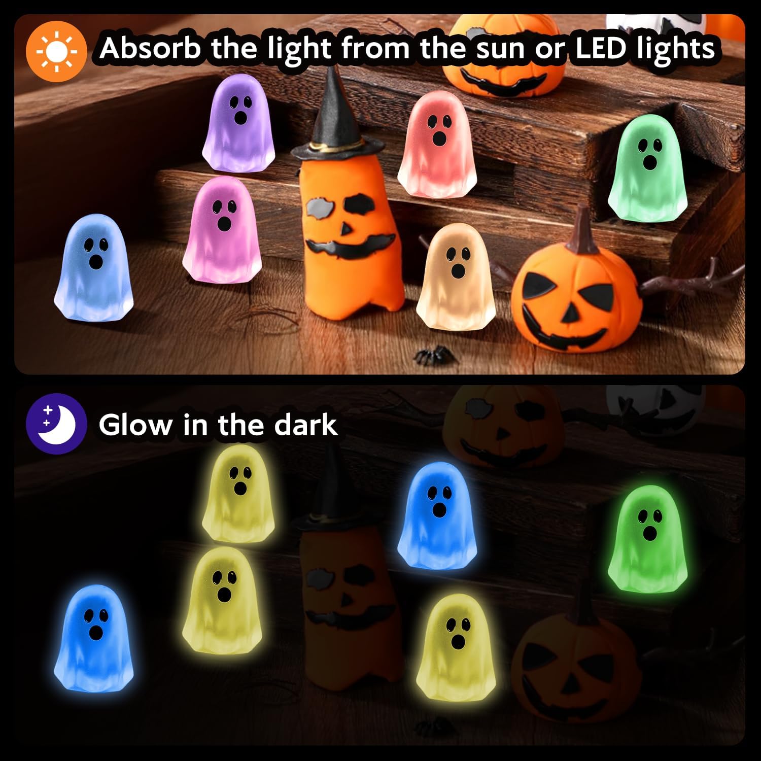 36pcs Luminous Mini Resin Ghosts, Halloween Ghost Figurines in Bulk, Multicolor Small Ghosts Miniatures Glow in The Dark Tiny Statue for Halloween Party Favors Home Decoration Micro Landscape image 4