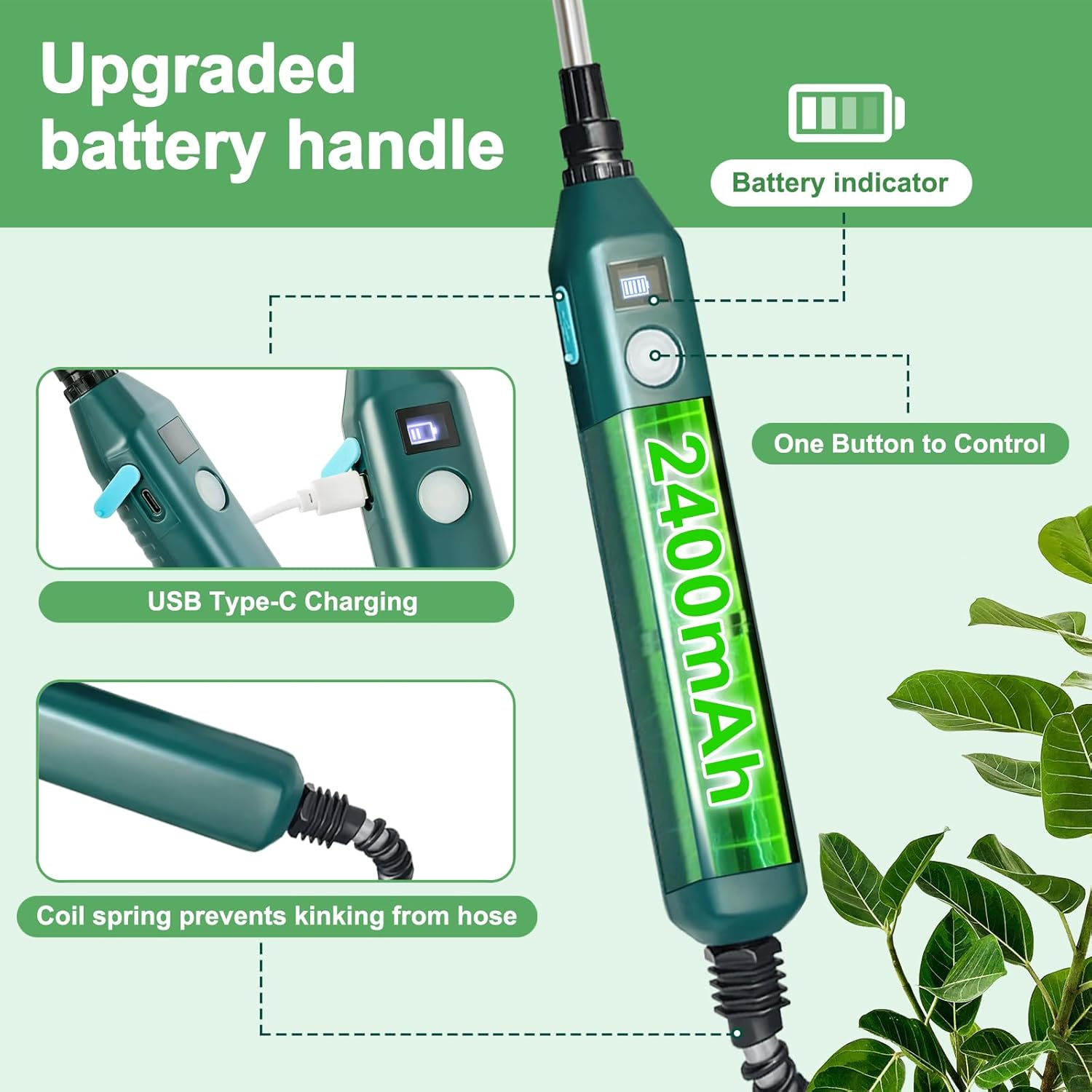 Battery Powered Garden Sprayer 1.35 Gallon, Electric Powered Sprayers, Weed Yard Lawn Sprayer with Battery Indicator, 3 Mist Nozzles, Retractable Wand & Adjustable Strap for Yard, Lawn, Garden