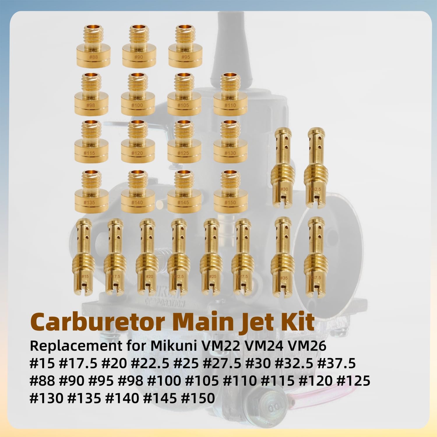 25 Pcs Carburetor Main Jet kit Replacement for Mikuni VM22 VM24 VM26 Carburetor 125cc 150cc 200cc 250cc Engine Motorcycle Dirt Pit Bike
