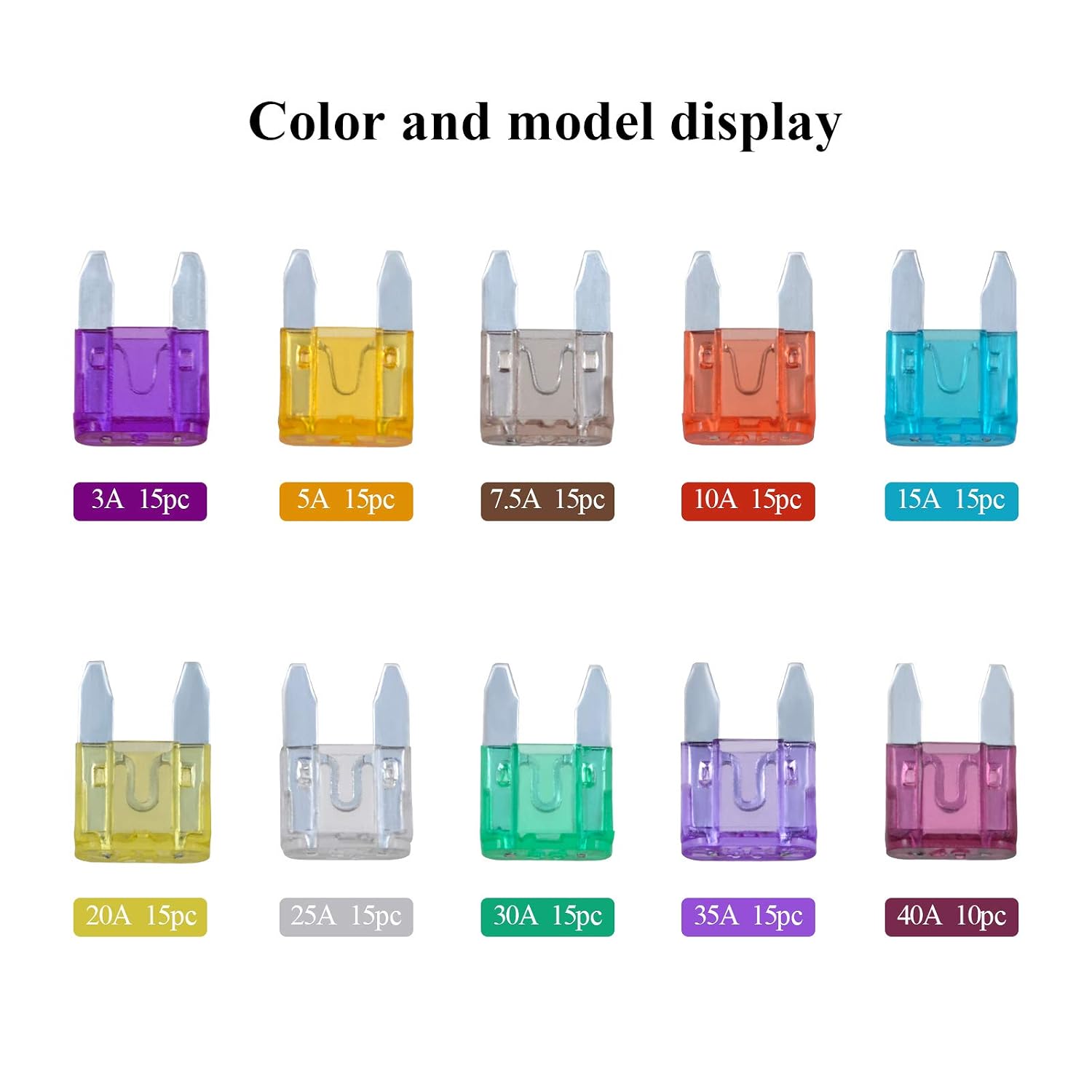 Road Passion 145PCS Mini Blade Fuse Assortment Auto Car Motorcycle SUV Fuses Kit 3A 5A 7.5A 10A 15A 20A 25A 30A 35A 40A