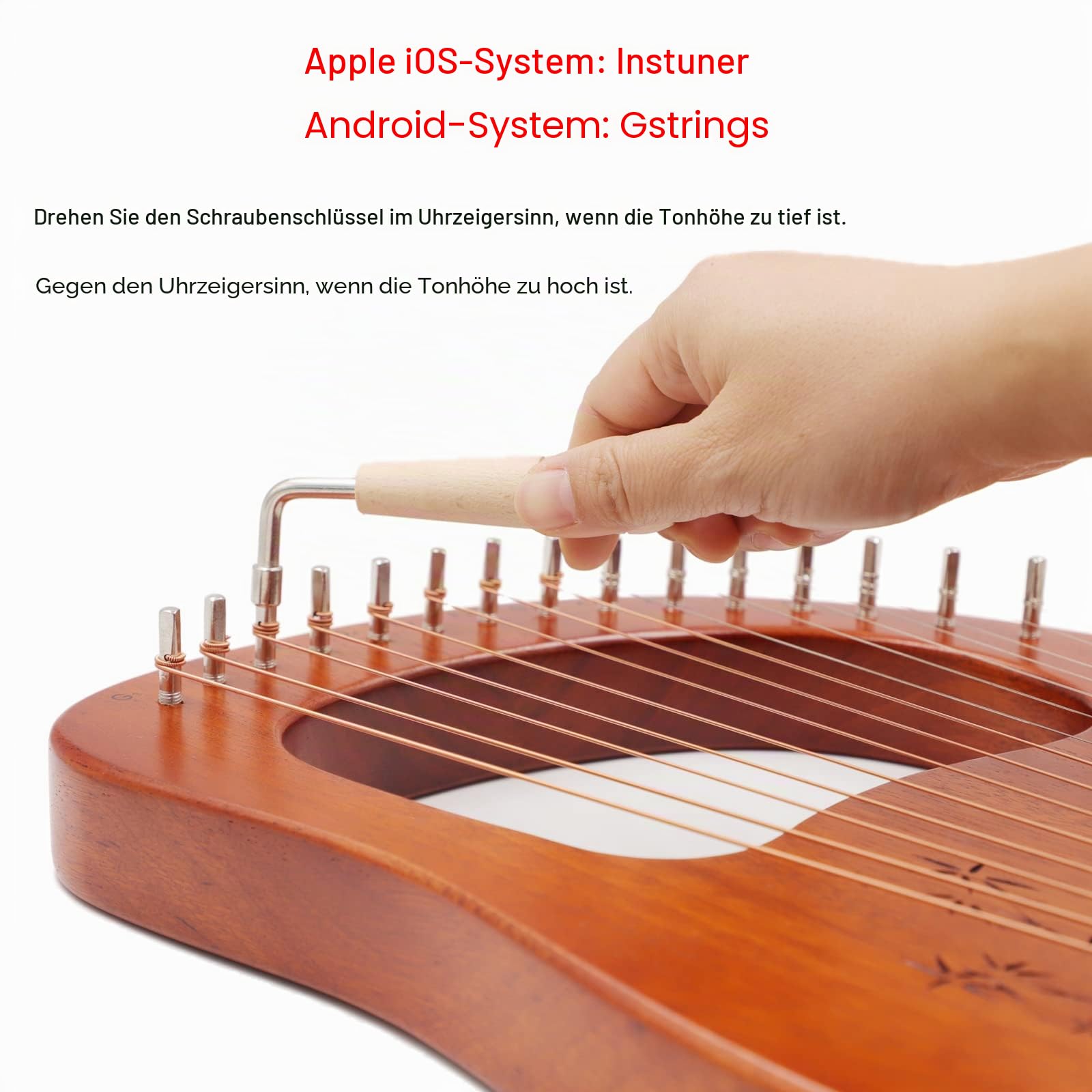 Rayzm Leier Harfe, Massivholz Mahagoni Lyre Instrument mit Patent Design, tragbare 16 Metallsaiten Lye Harfe für Erwachsene/Kinder/Anfänger