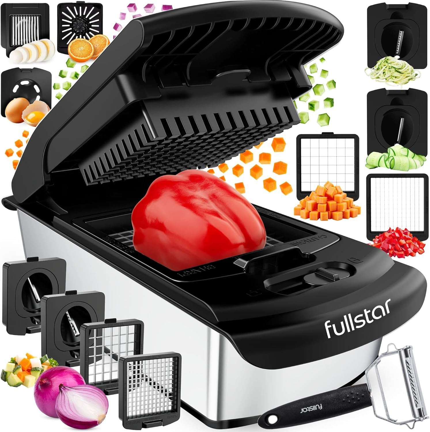 Fullstar The Original Pro Chopper - Vegetable Chopper and Spiralizer, Food Chopper with Container, Fruit Slicer, Kitchen Gadgets & Gifts, Home Essentials (9 in 1, Stainless Steel)