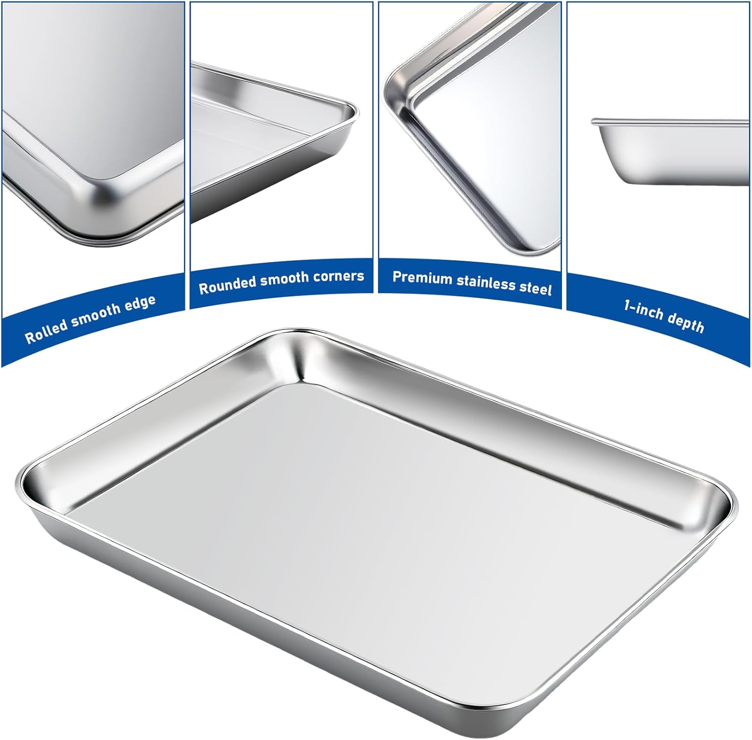 Baking Sheet with Rack Set,10.2 Inch Stainless Steel Baking Pan Tray Cookie Sheet with Cooling Racks,Nonstick Bacon Cookie Trays for Cooking Roasting,Dishwasher Safe,Heavy Duty & Easy Clean - Image 4