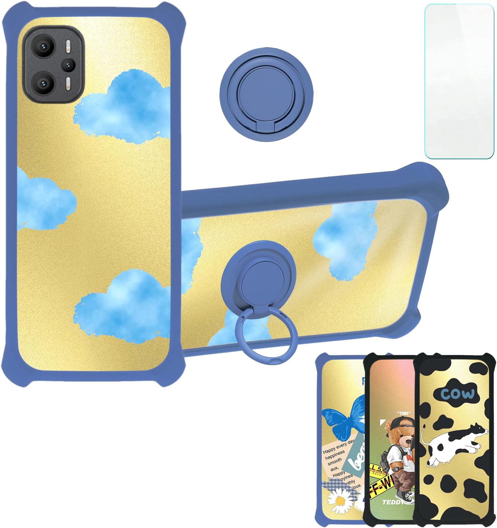 Aroepurt Case for Foxx Foxxd Smartphone F8 5g Case Compatible with Foxx Foxxd Smartphone F8 5g Phone Case Cover [with Tempered Glass Screen Protector][PC + TPU 2 in 1] [Golden Reflect Light] DJL-LSY